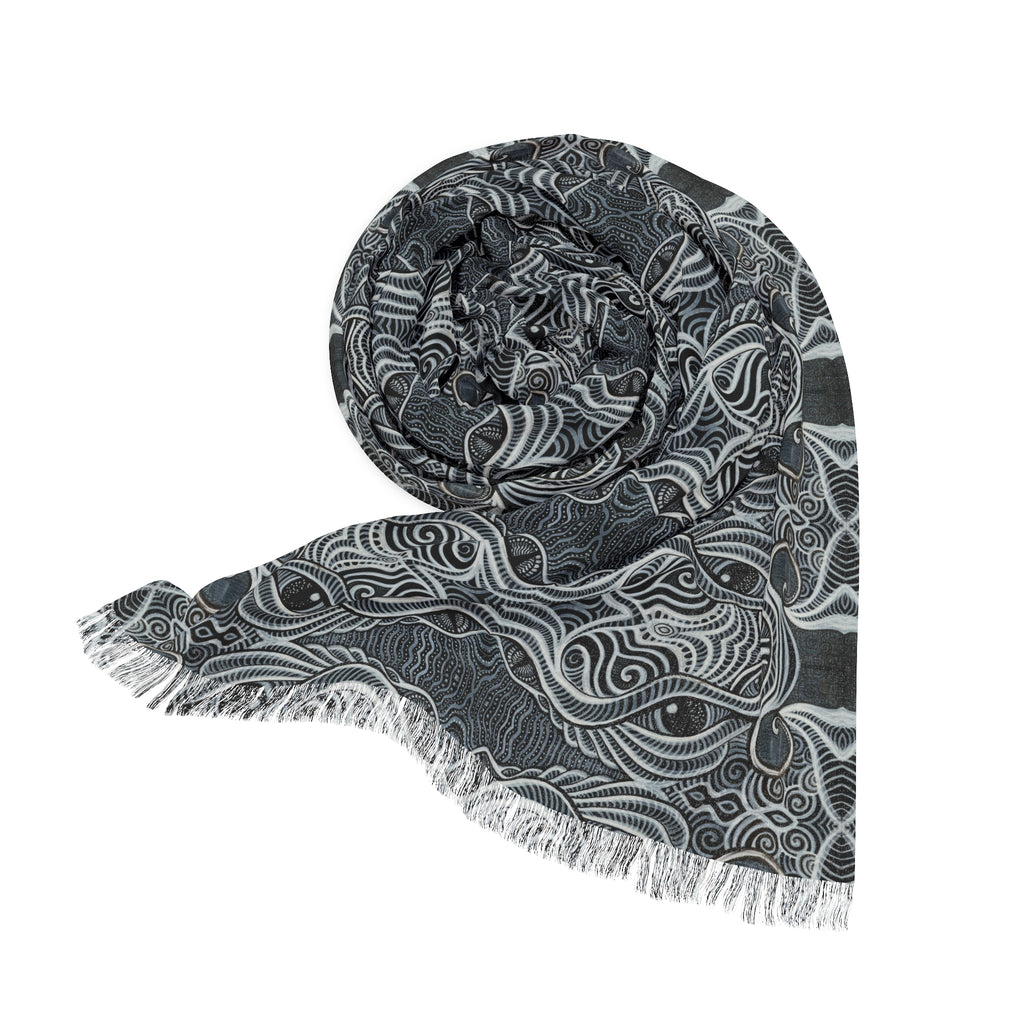Light Scarf — Elegant Grey Geometric Patterned Scarf #h8643