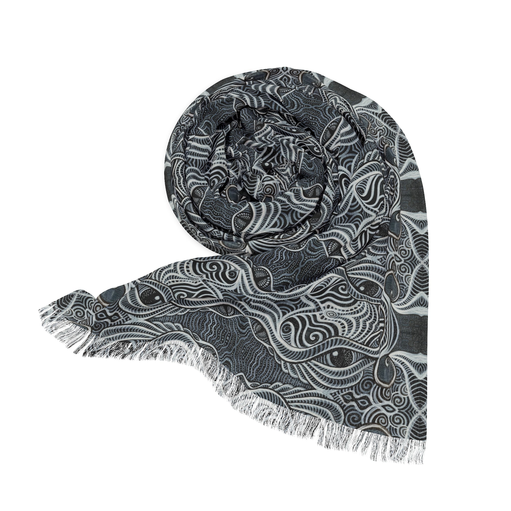 Light Scarf — Elegant Grey Geometric Patterned Scarf #h8643