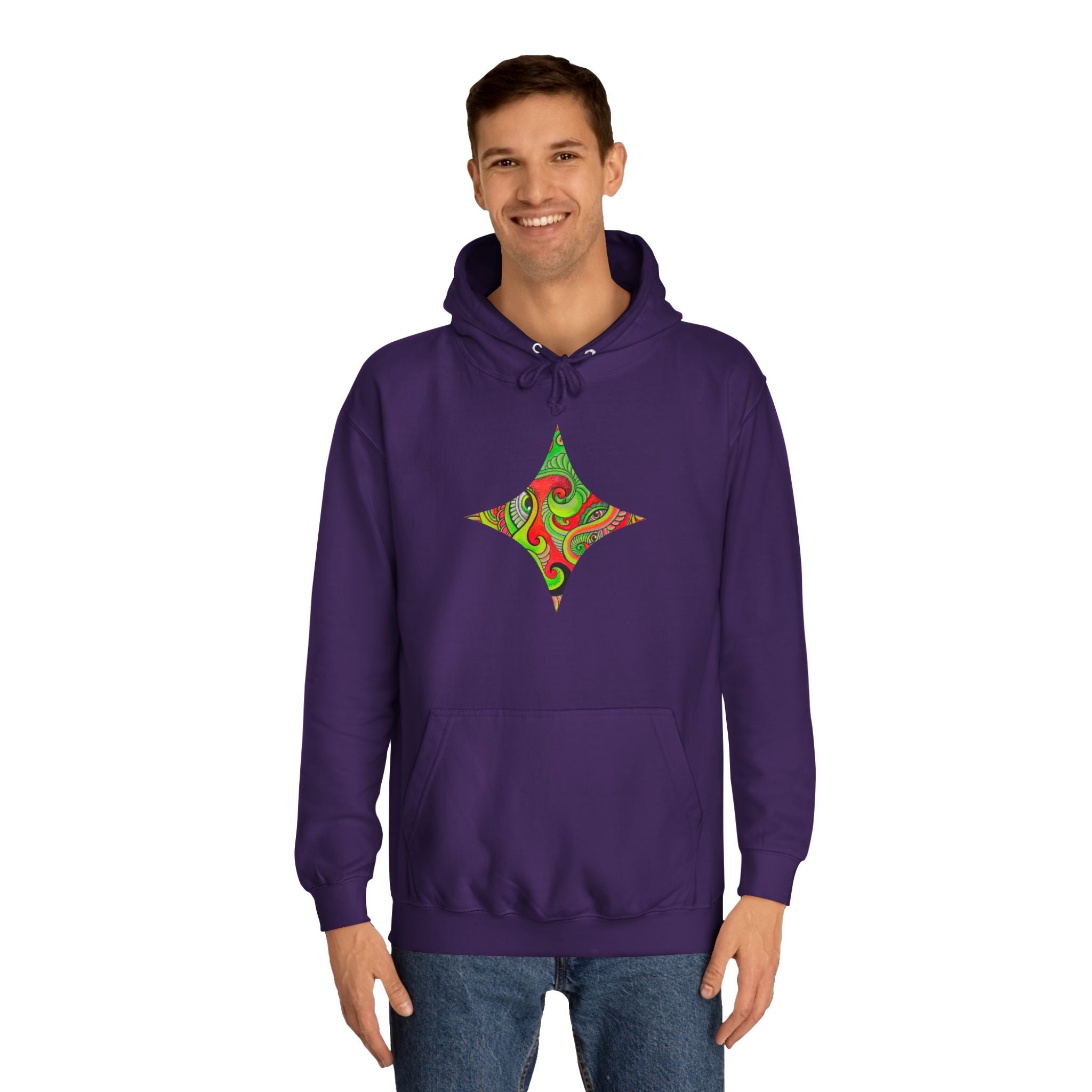 Psychedelic Swirl Hoodie — Retro Green & Red Abstract Graphic #f987456