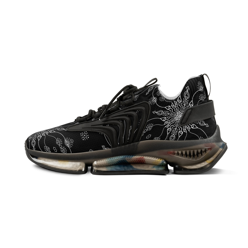 Mesh Sneakers — Black Mandala Athletic Shoes for Men #g76468