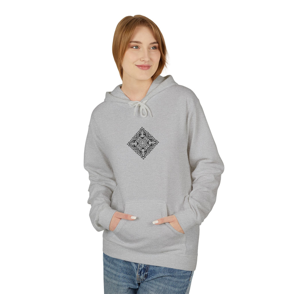 Geometric Mandala Hoodie — Monochrome Diamond Line Art Chest & Back Print #k0873568