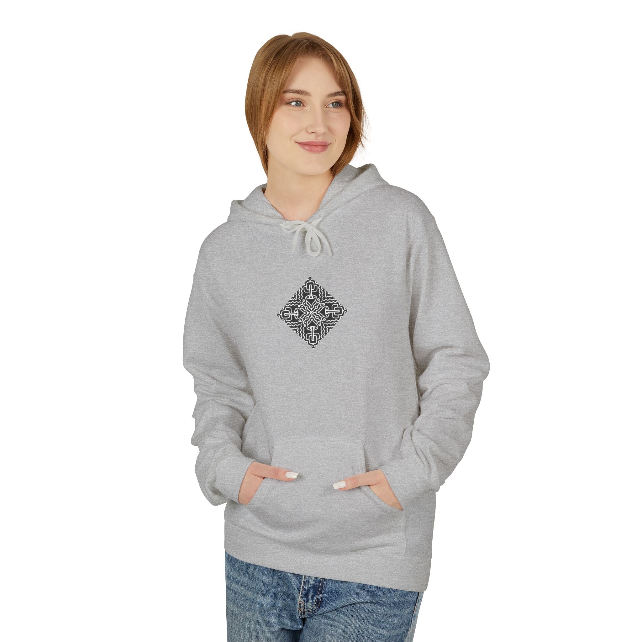 Geometric Mandala Hoodie — Monochrome Diamond Line Art Chest & Back Print #k0873568
