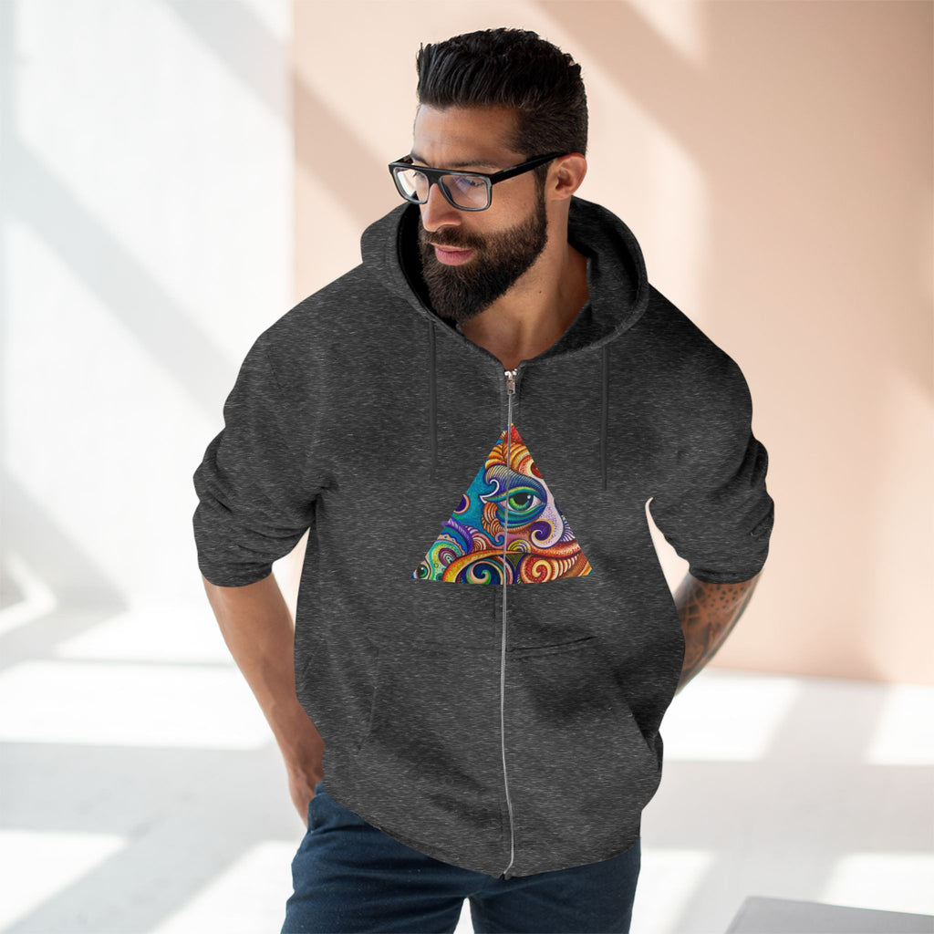 Zip Hoodie with Colorful Psychedelic Triangle & Mandala Back — Vibrant Abstract Art Zip-Up  #cp2680