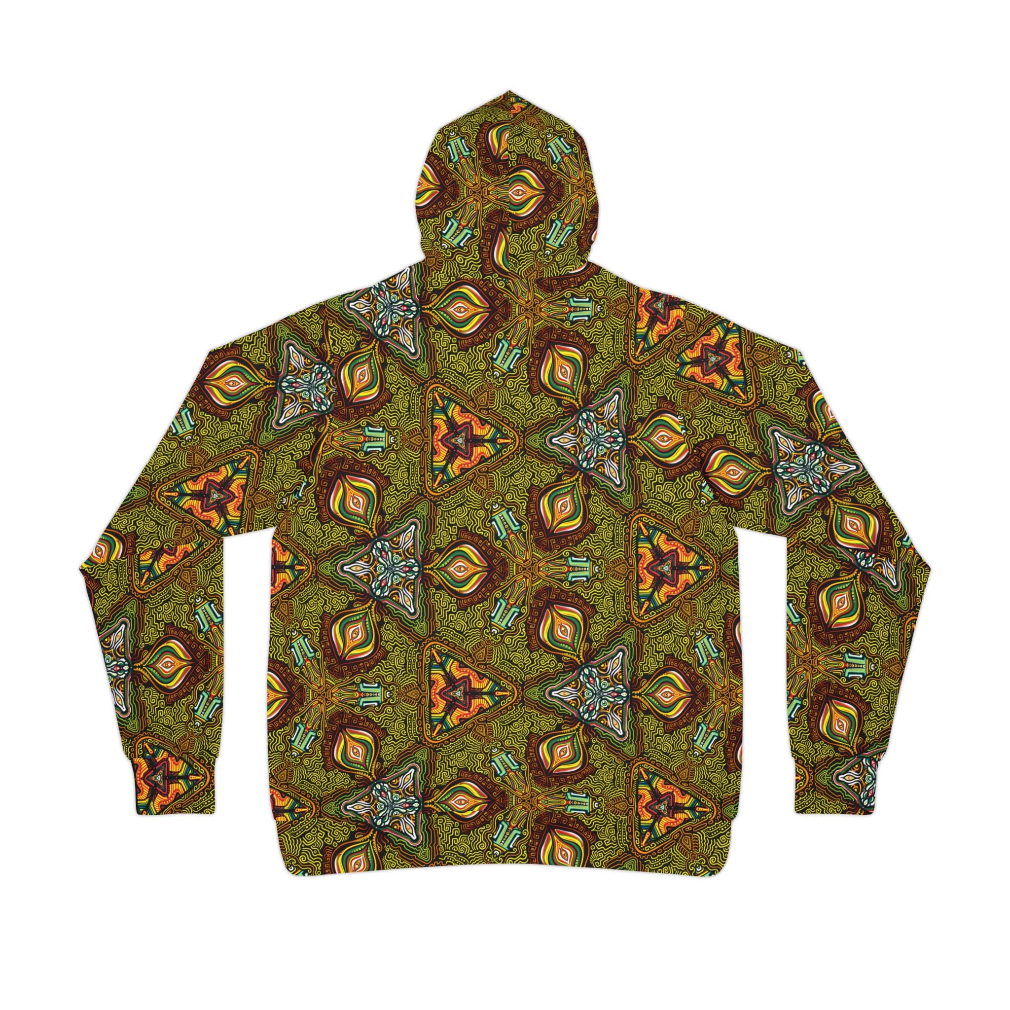 All-Over Print Kaleidoscope Athletic Hoodie — Green Geometric Pattern #k77422