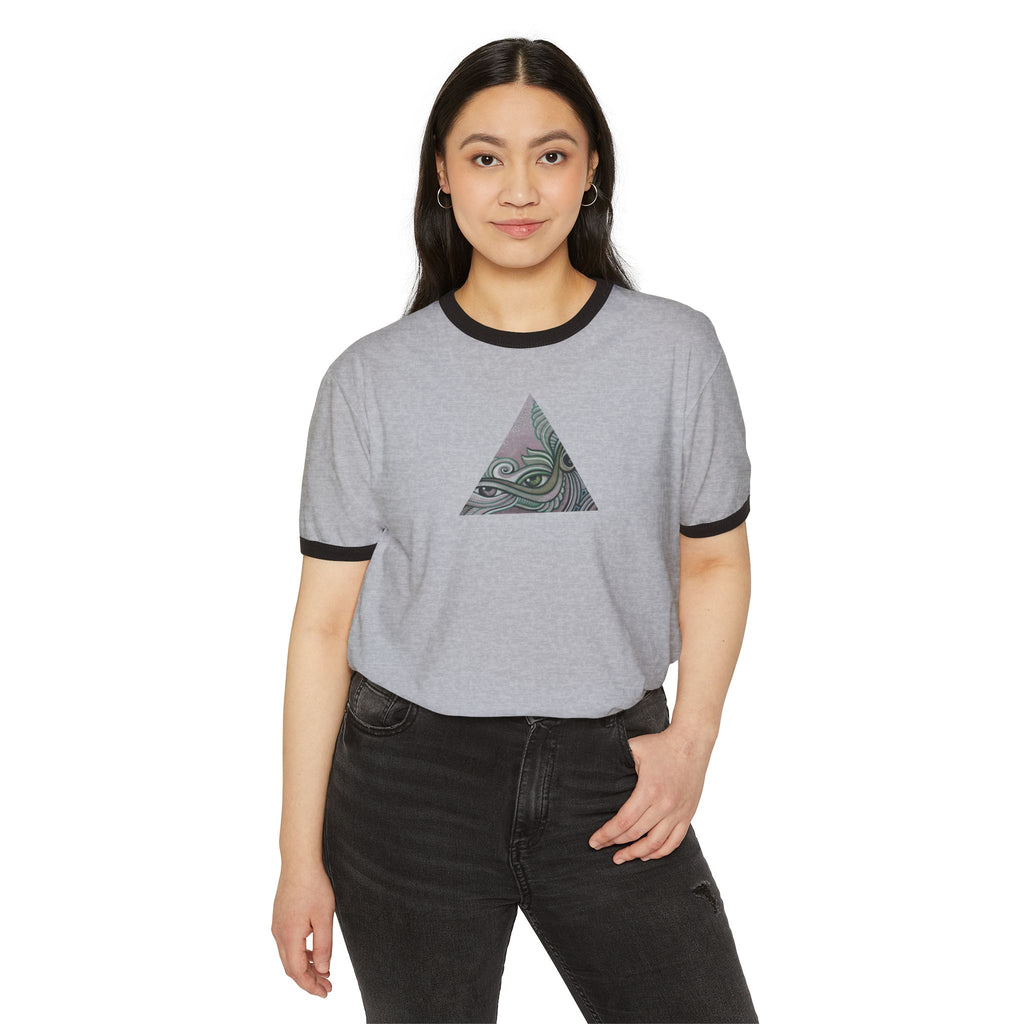 Ringer T-Shirt — Tribal Wave Triangle & Keyhole Graphic #hf74211