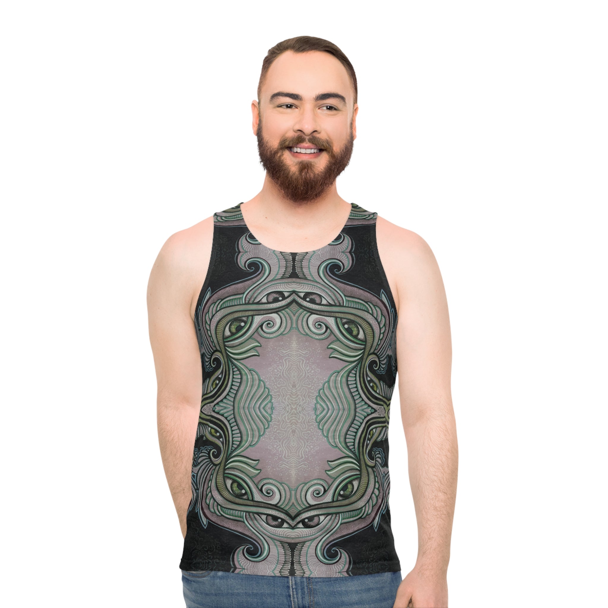 All-Over Print Tank Top — Pastel Tribal Mandala Symmetry #f34789