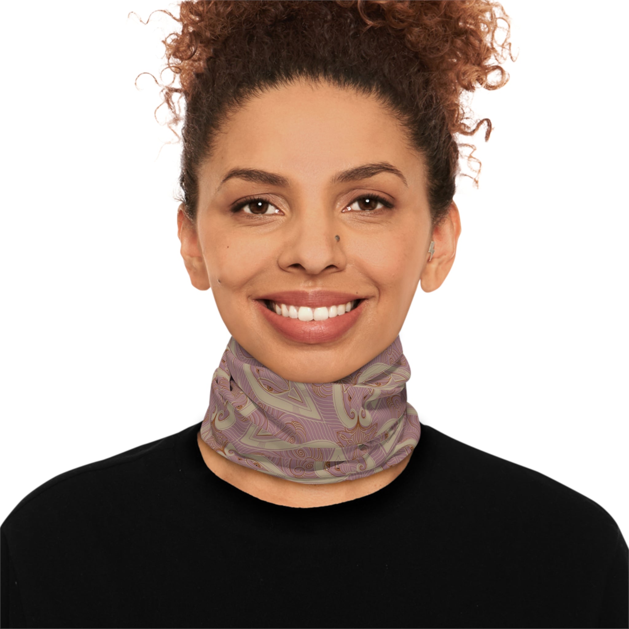 Pink Paisley Winter Neck Gaiter with Drawstring — Cozy Floral Face Scarf #g8654346