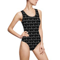 Women’s One-Piece Swimsuit — Black Wave Pattern All-Over Print #u324578