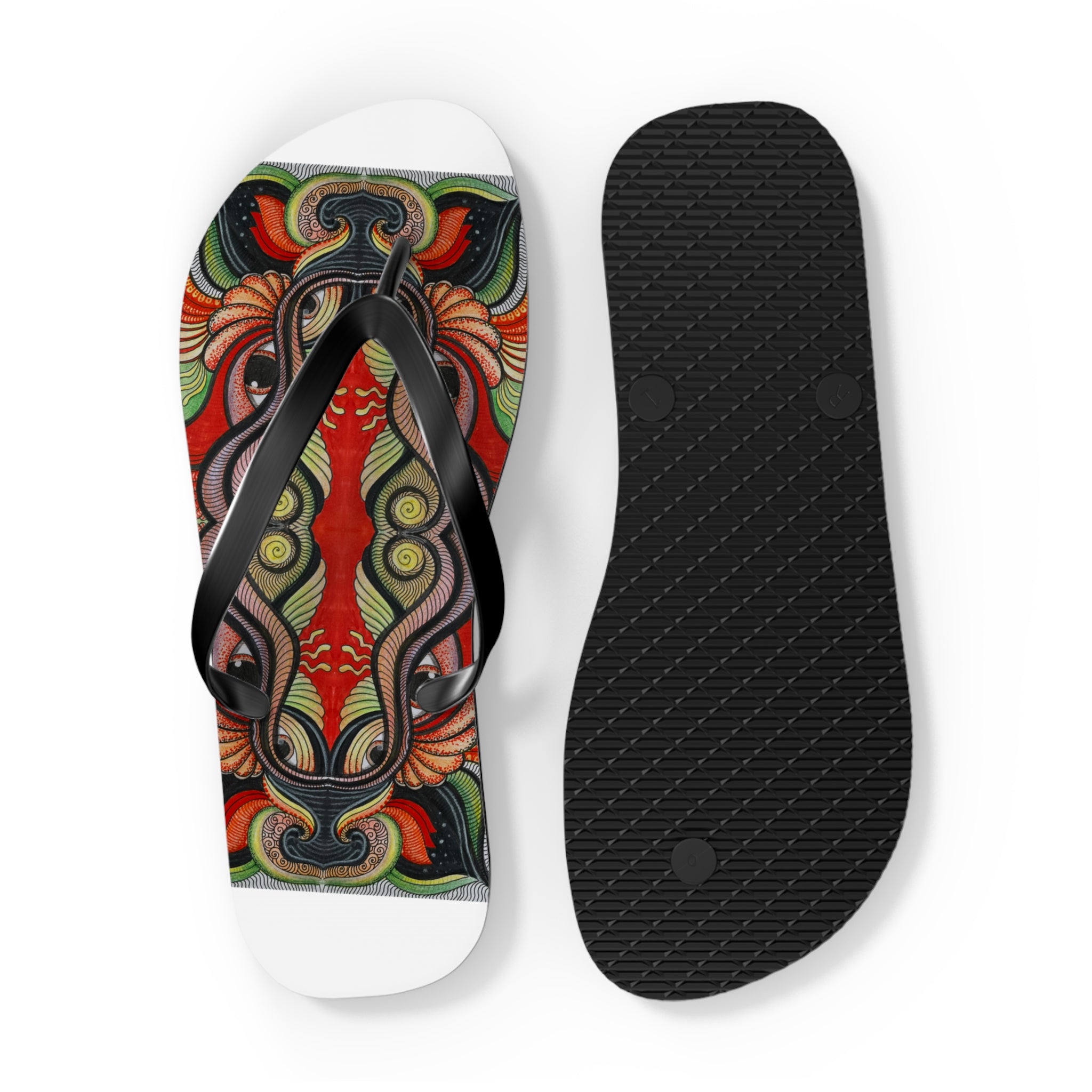 Boho Tribal Floral Flip Flops — Colorful Psychedelic Summer Sandals #f