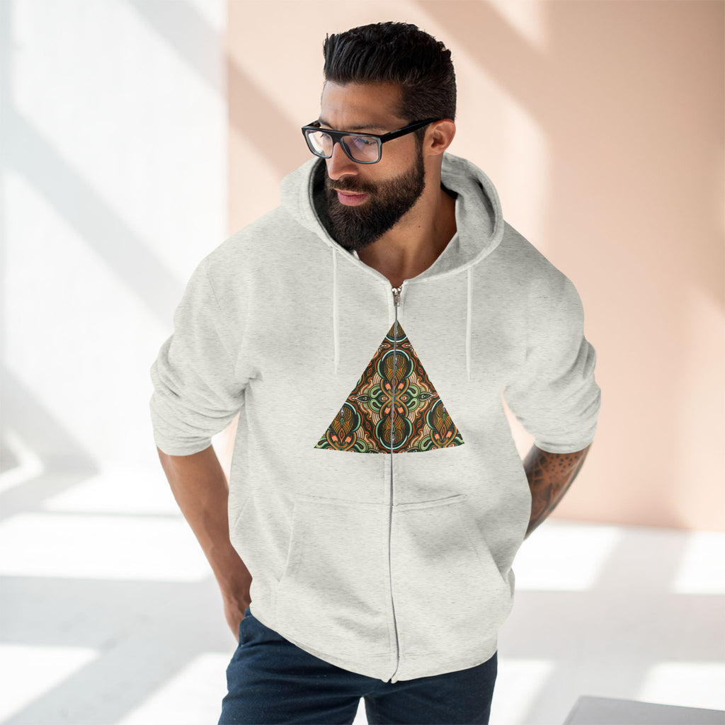 Geometric Tribal Pattern Zip Hoodie — Earthy Mandala Triangle & Circle Design #zh137