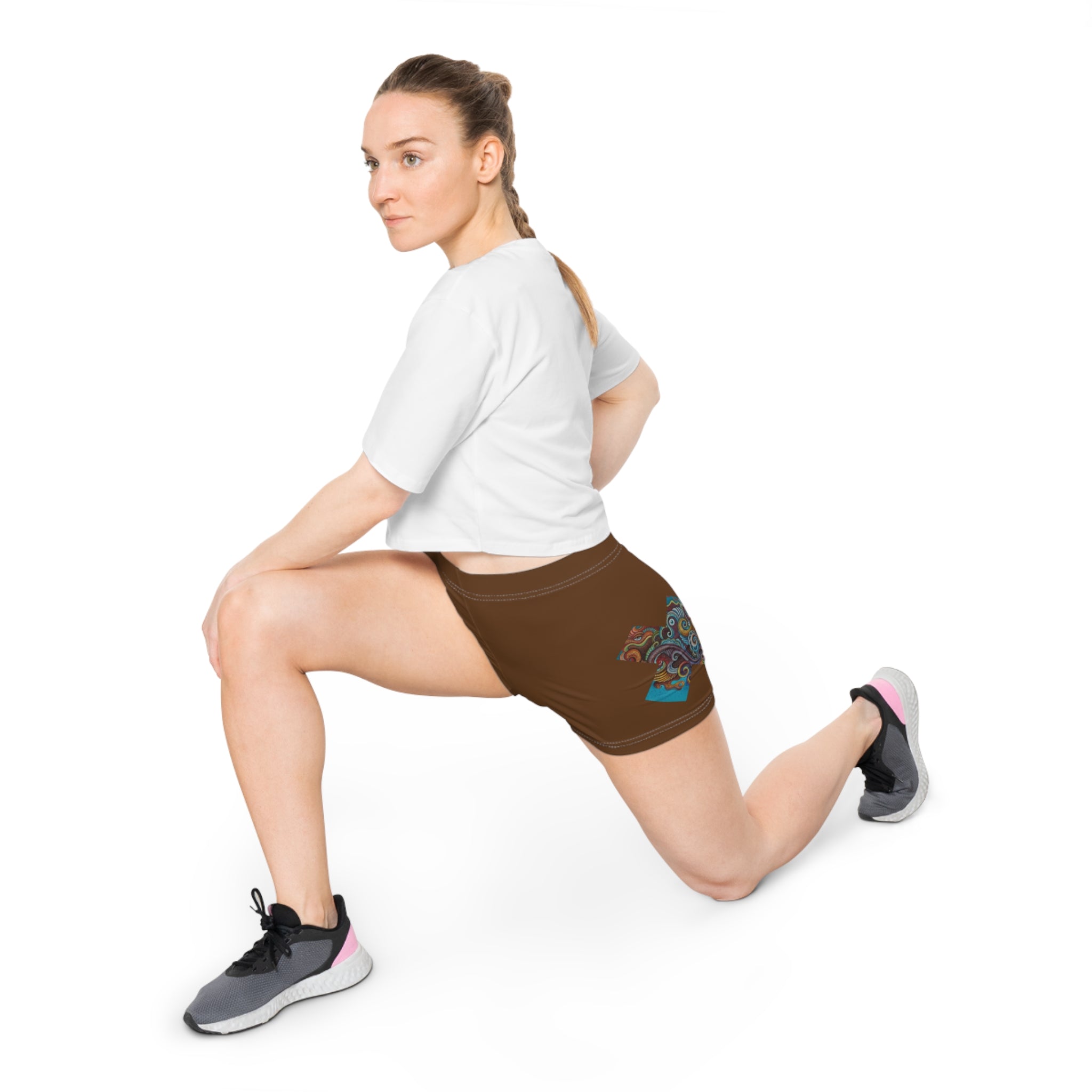 Women's Shorts — Brown Boho Swirl Accent Active Shorts #s09466