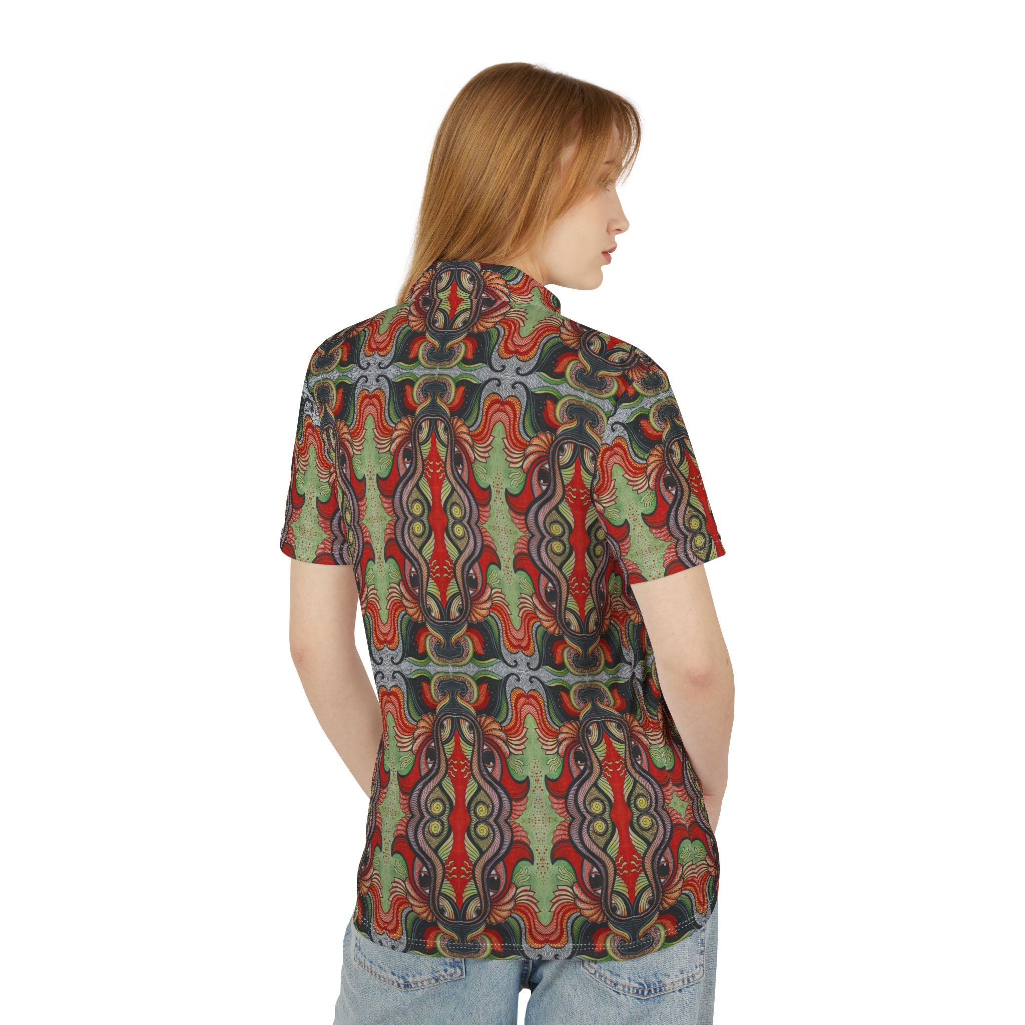 Psychedelic Kaleidoscope Polo Shirt — Retro Abstract All-Over Print #d24667