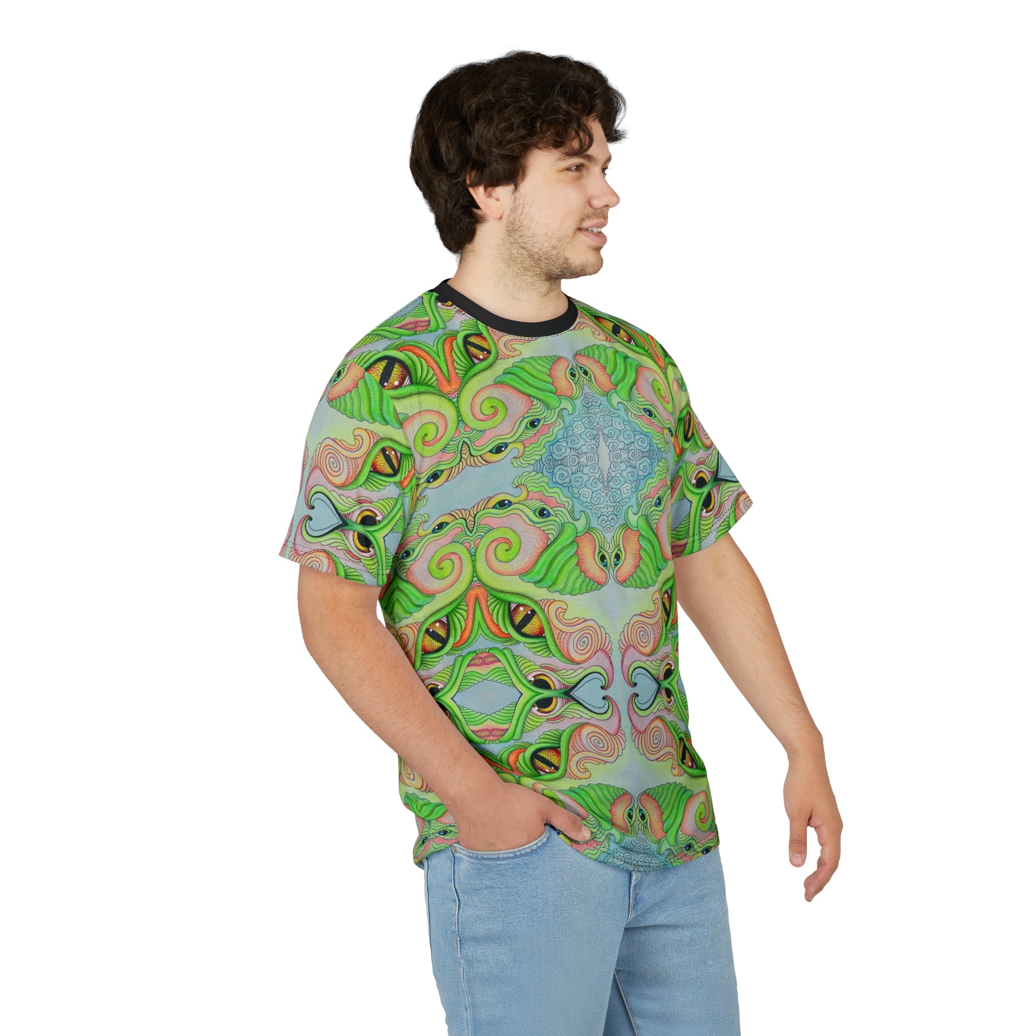 Psychedelic Green Kaleidoscope Tee — All-Over Print Cut & Sew Shirt #gf8754