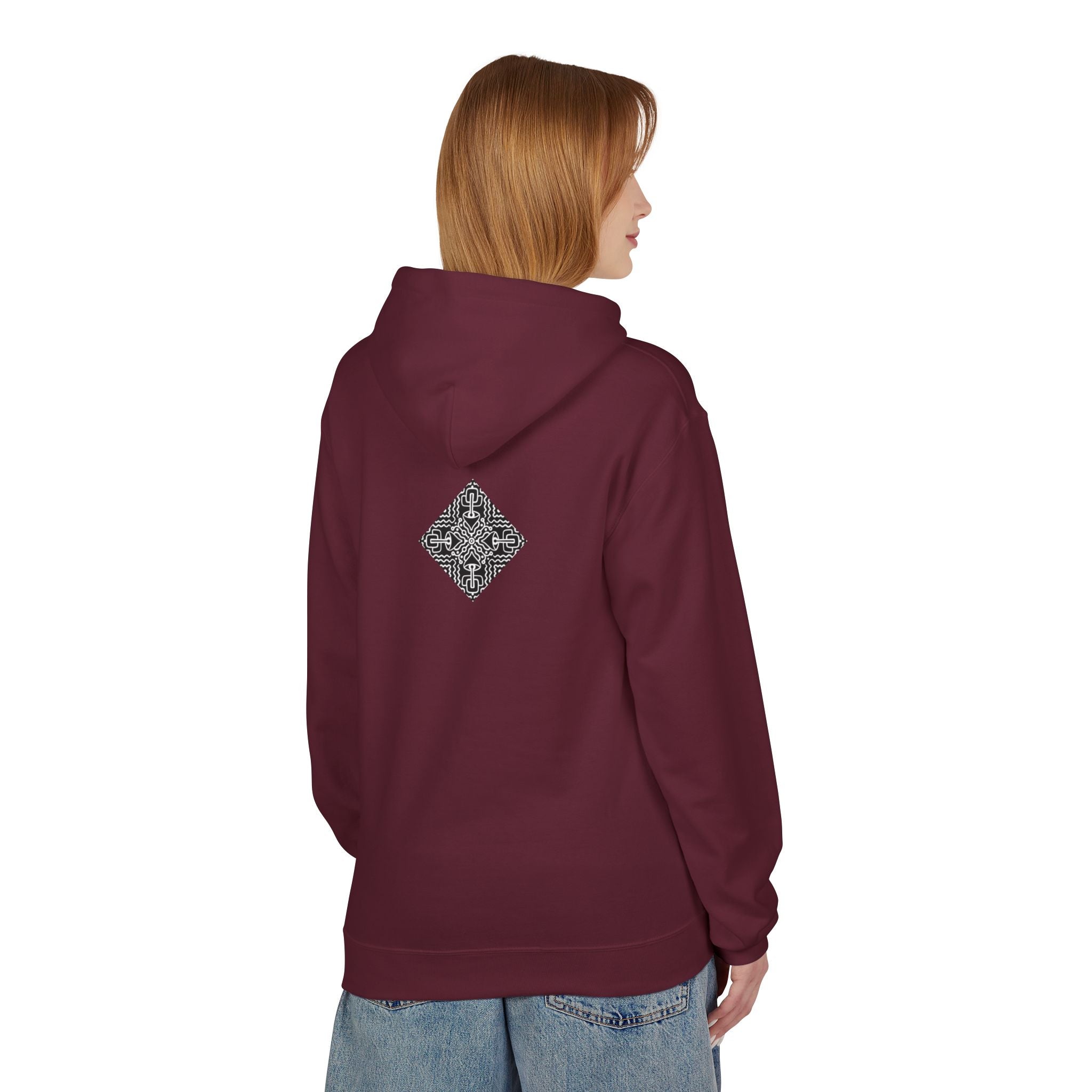 Geometric Mandala Hoodie — Monochrome Diamond Line Art Chest & Back Print #k0873568