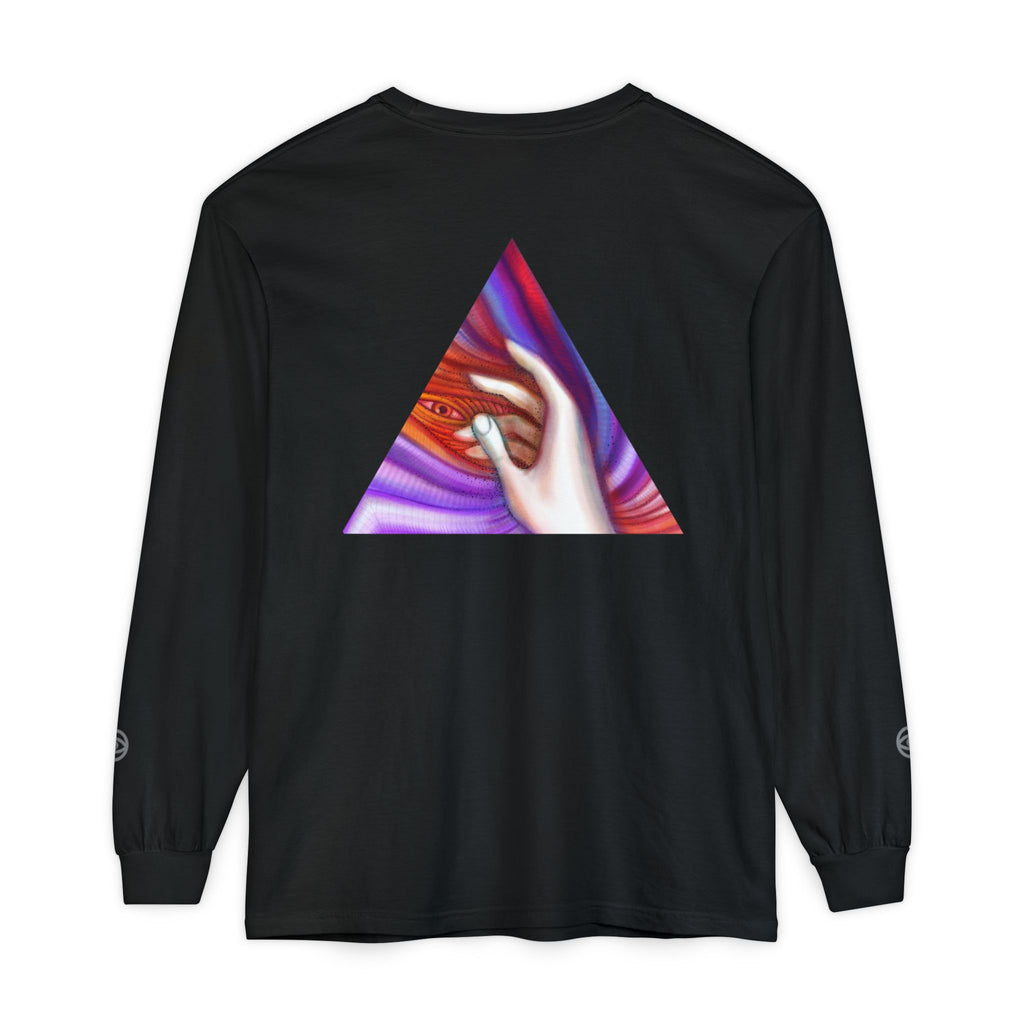 Long Sleeve T-Shirt — Triangular Hand Art Graphic (White) #sh26774