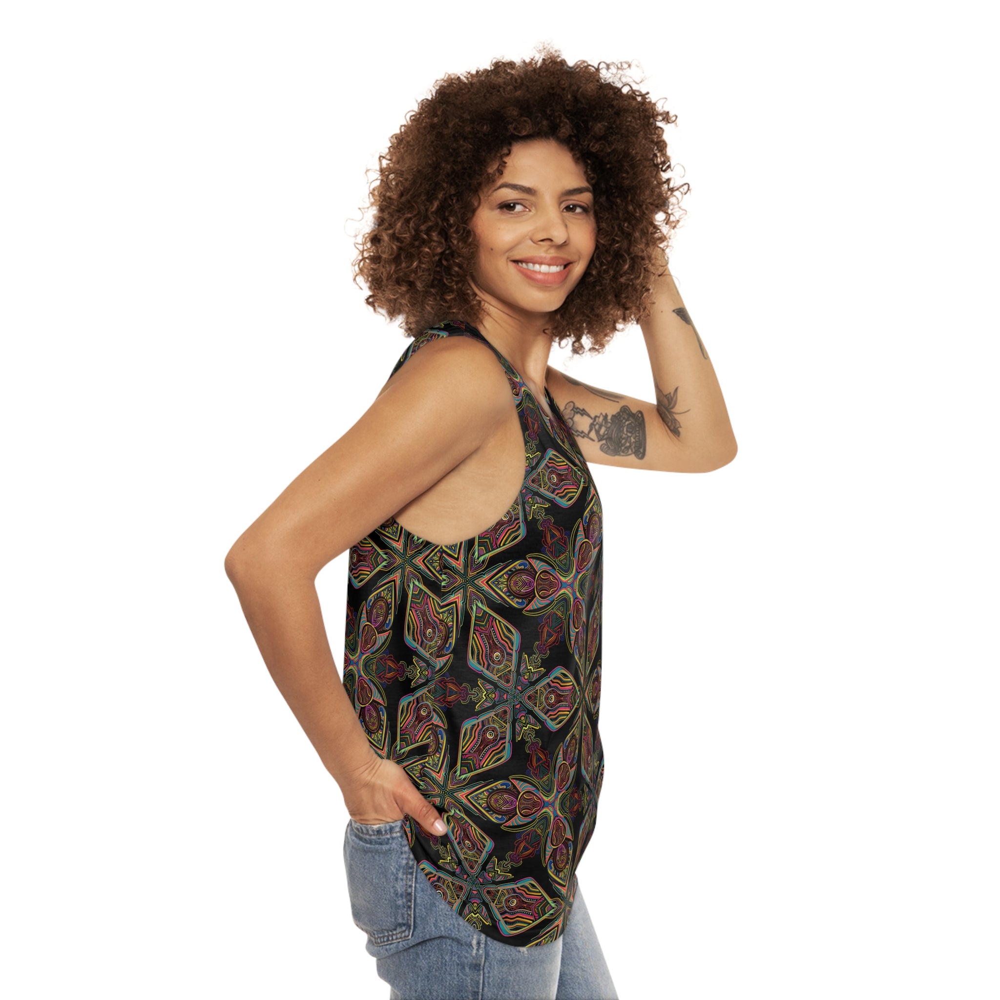 Kaleidoscope Boho Tank Top — All-Over Psychedelic Floral Print #kh009665