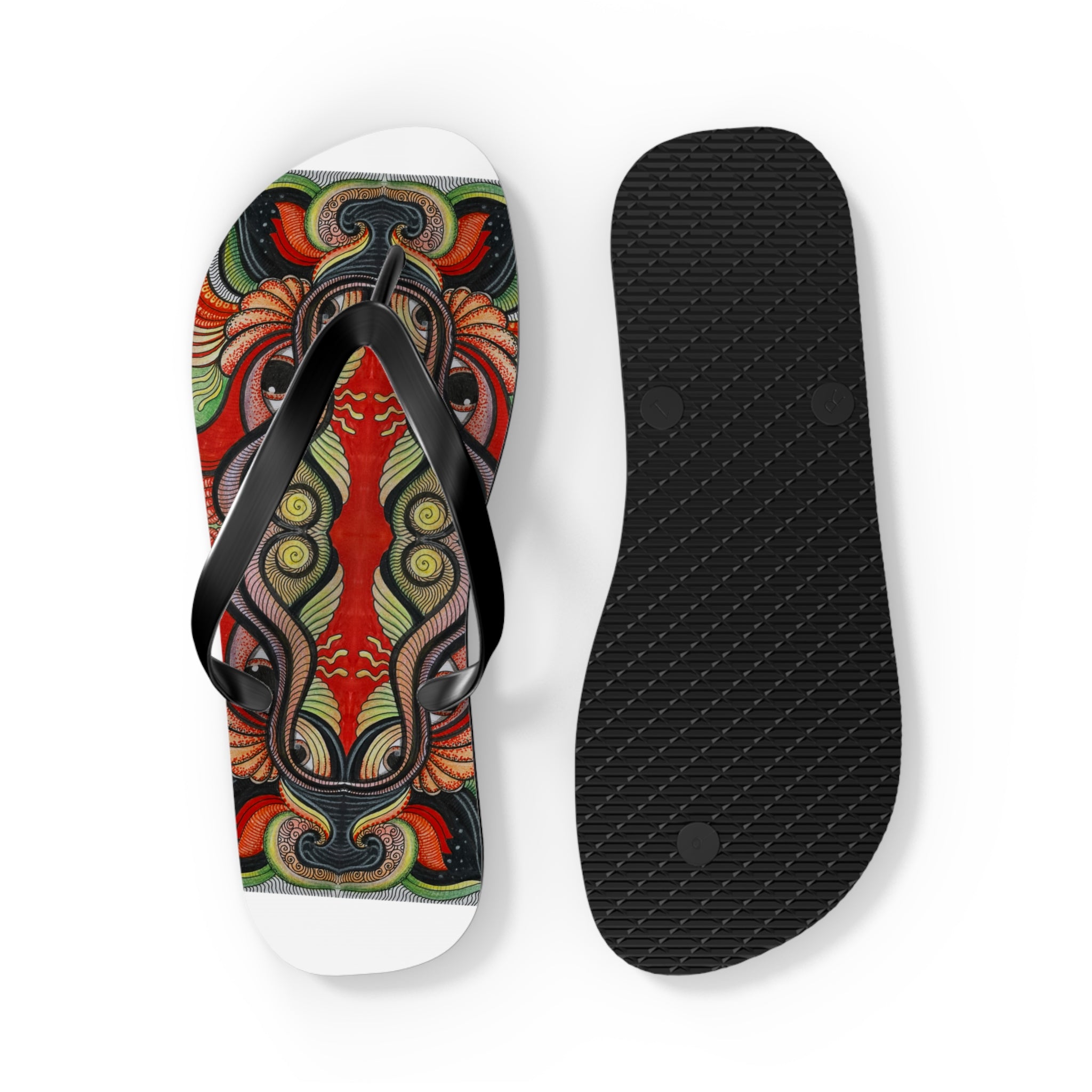 Boho Tribal Floral Flip Flops — Colorful Psychedelic Summer Sandals #f