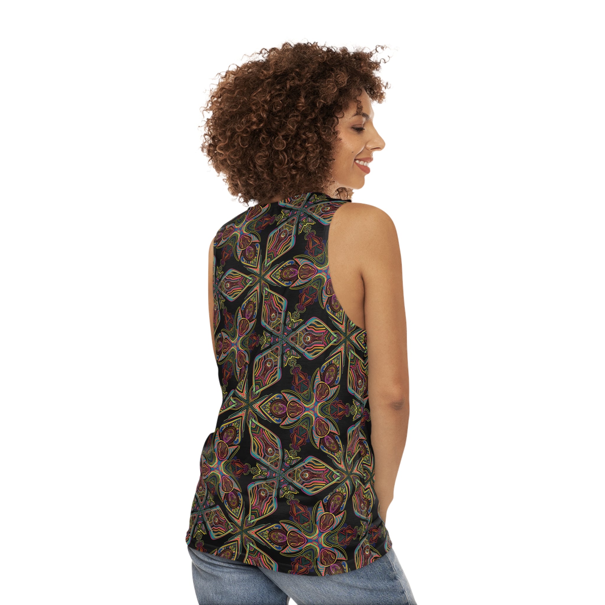 Kaleidoscope Boho Tank Top — All-Over Psychedelic Floral Print #kh009665