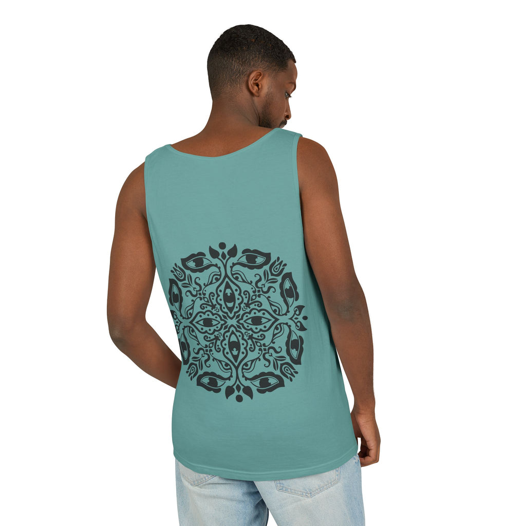 Boho Mandala Tank Top — Black Floral Circular Graphic Tank #fr3