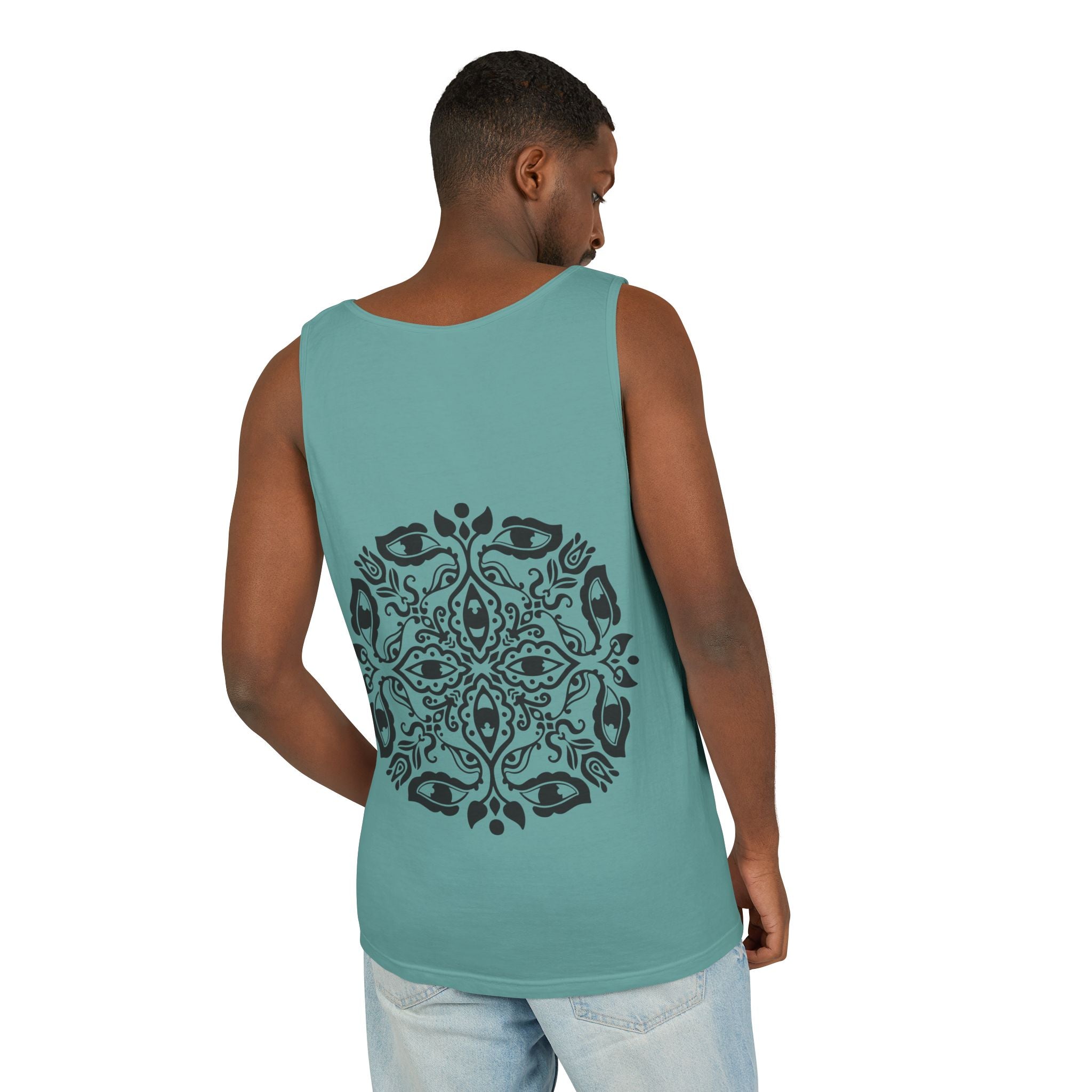 Boho Mandala Tank Top — Black Floral Circular Graphic Tank #fr3