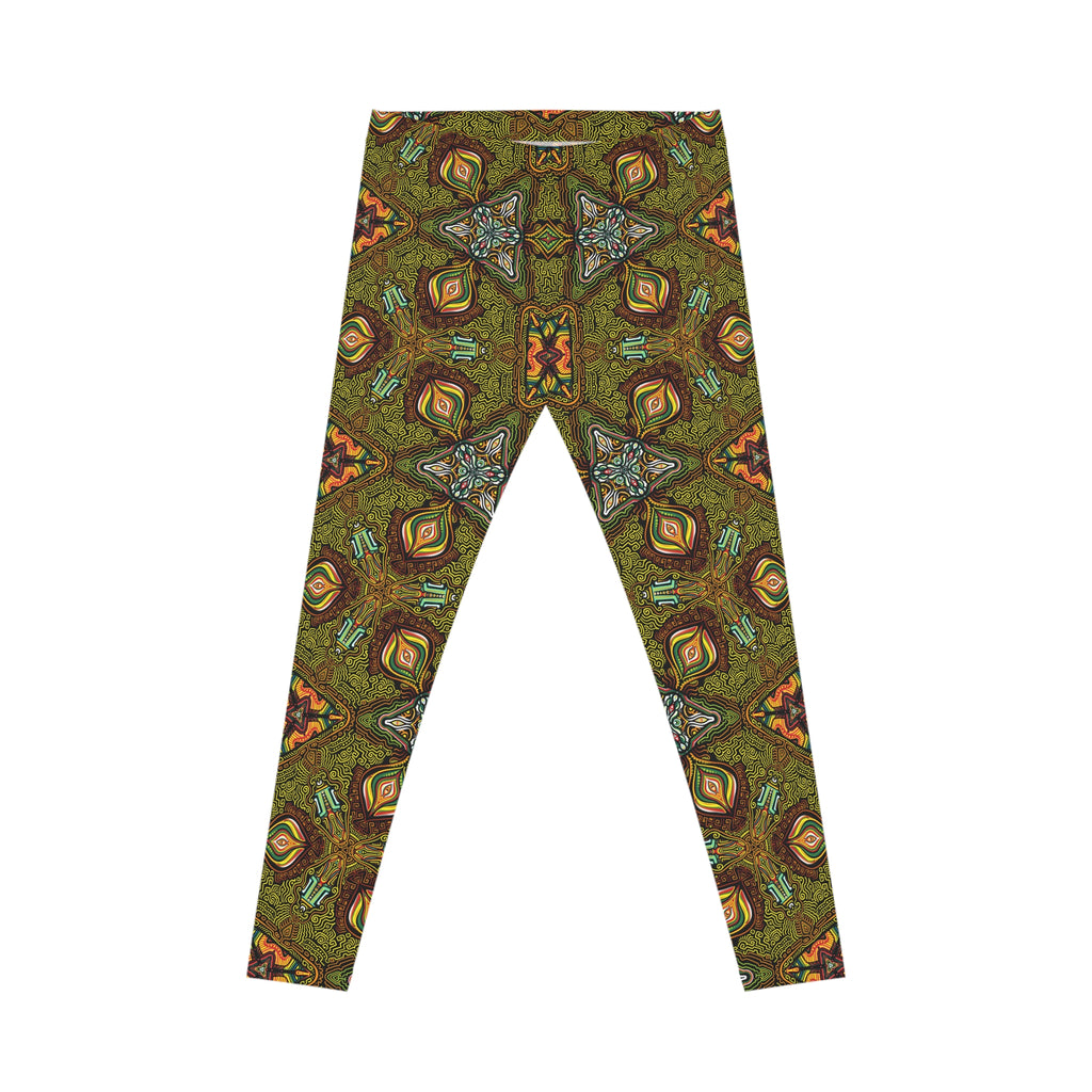 Bohemian Kaleidoscope Leggings — Earthy Green Patterned Women's Leggings #g87440