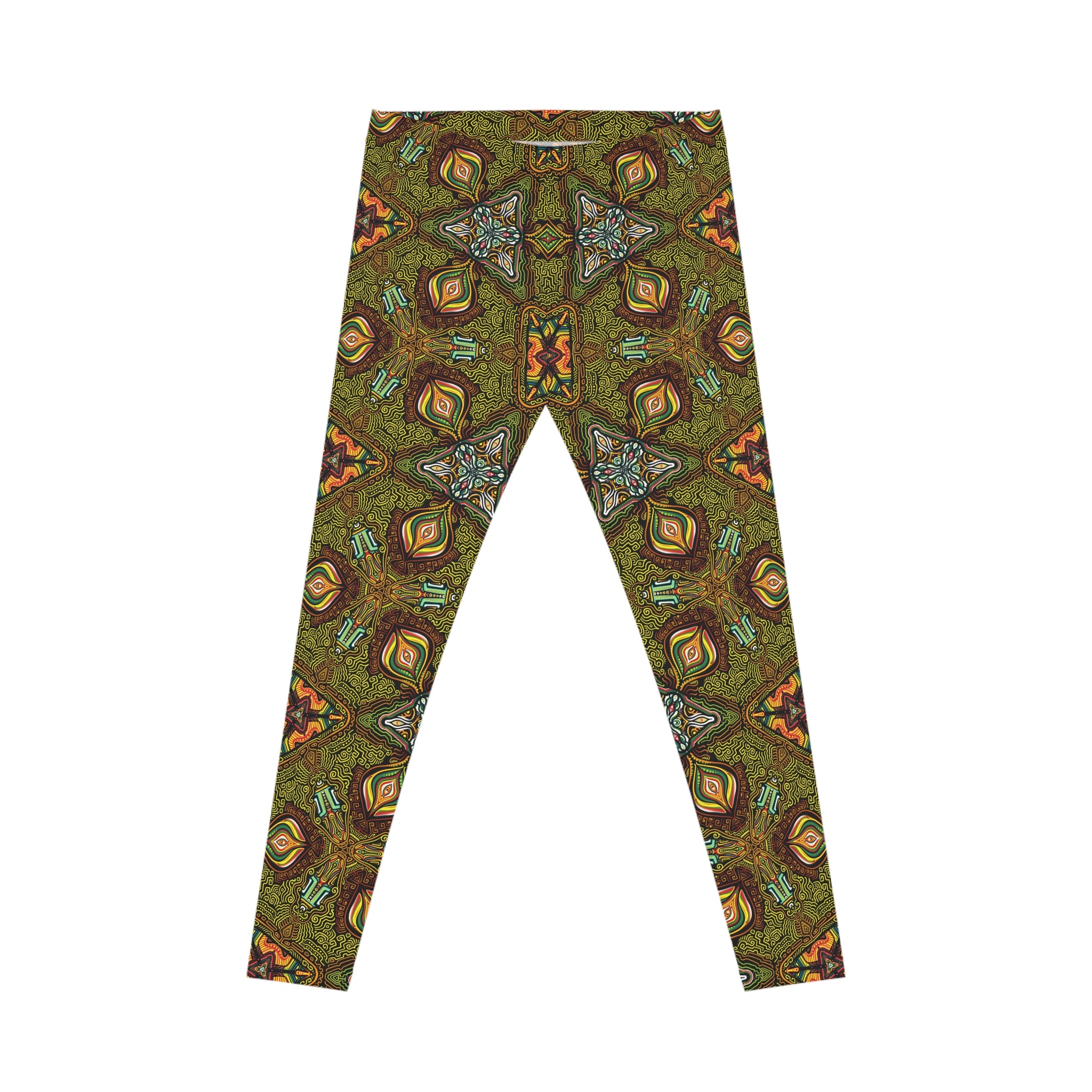 Bohemian Kaleidoscope Leggings — Earthy Green Patterned Women's Leggings #g87440