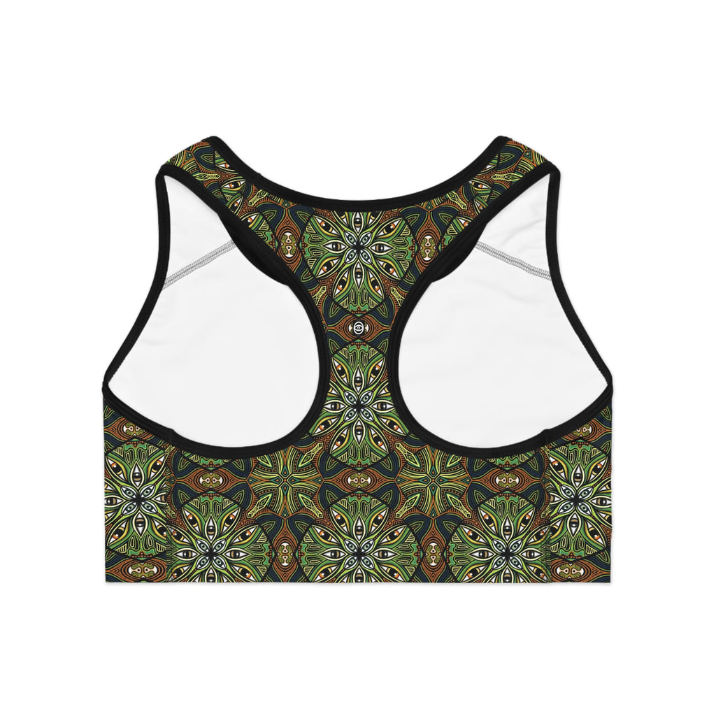 Green Kaleidoscope Sports Bra — All-Over-Print Floral Mandala Activewear #ghh4578