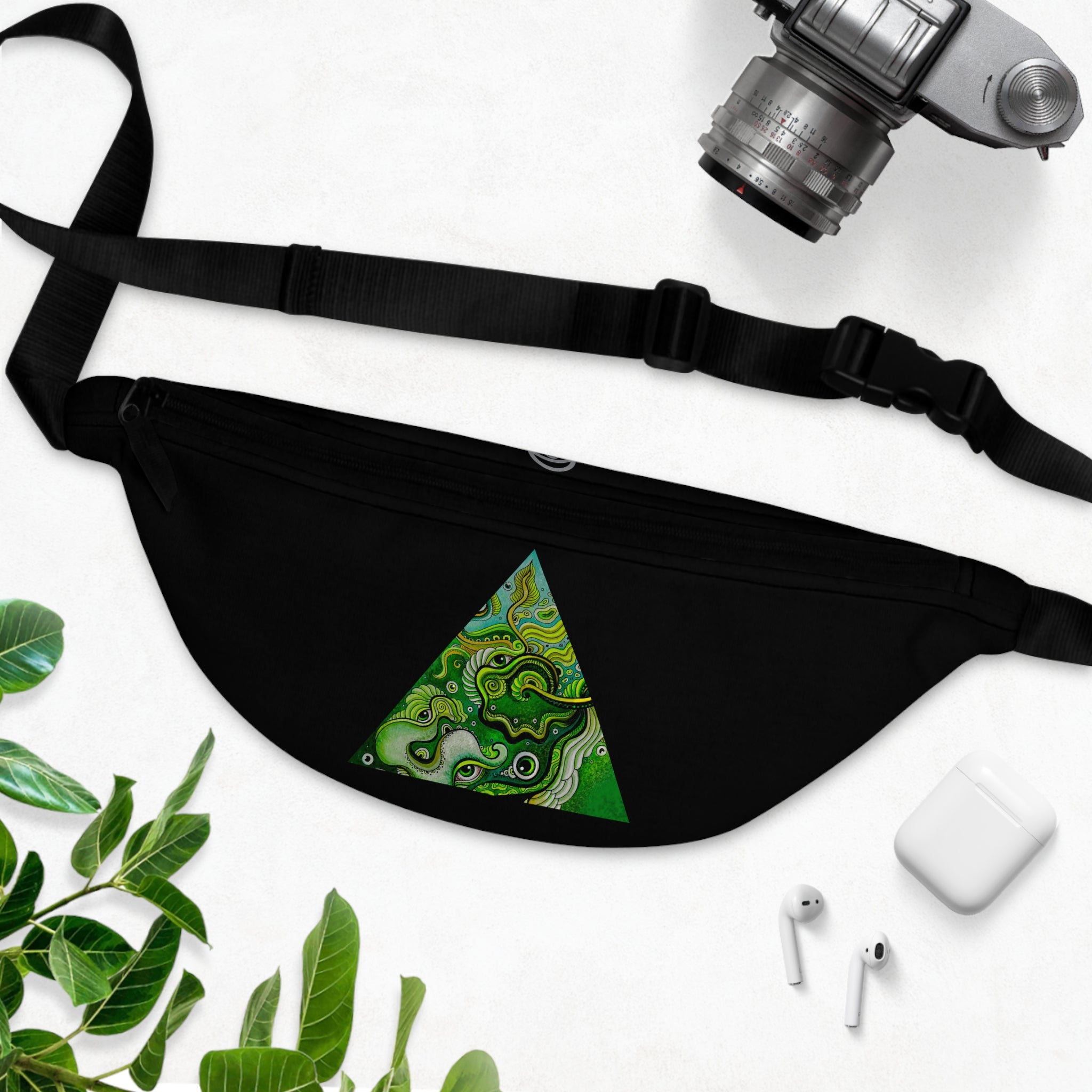 Fanny Pack — Green Triangle Abstract Art Waist Bag #fp341