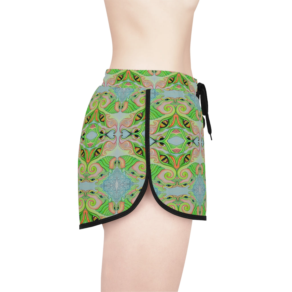 Women’s Relaxed Shorts - Green Kaleidoscope Boho Print #hfs0875