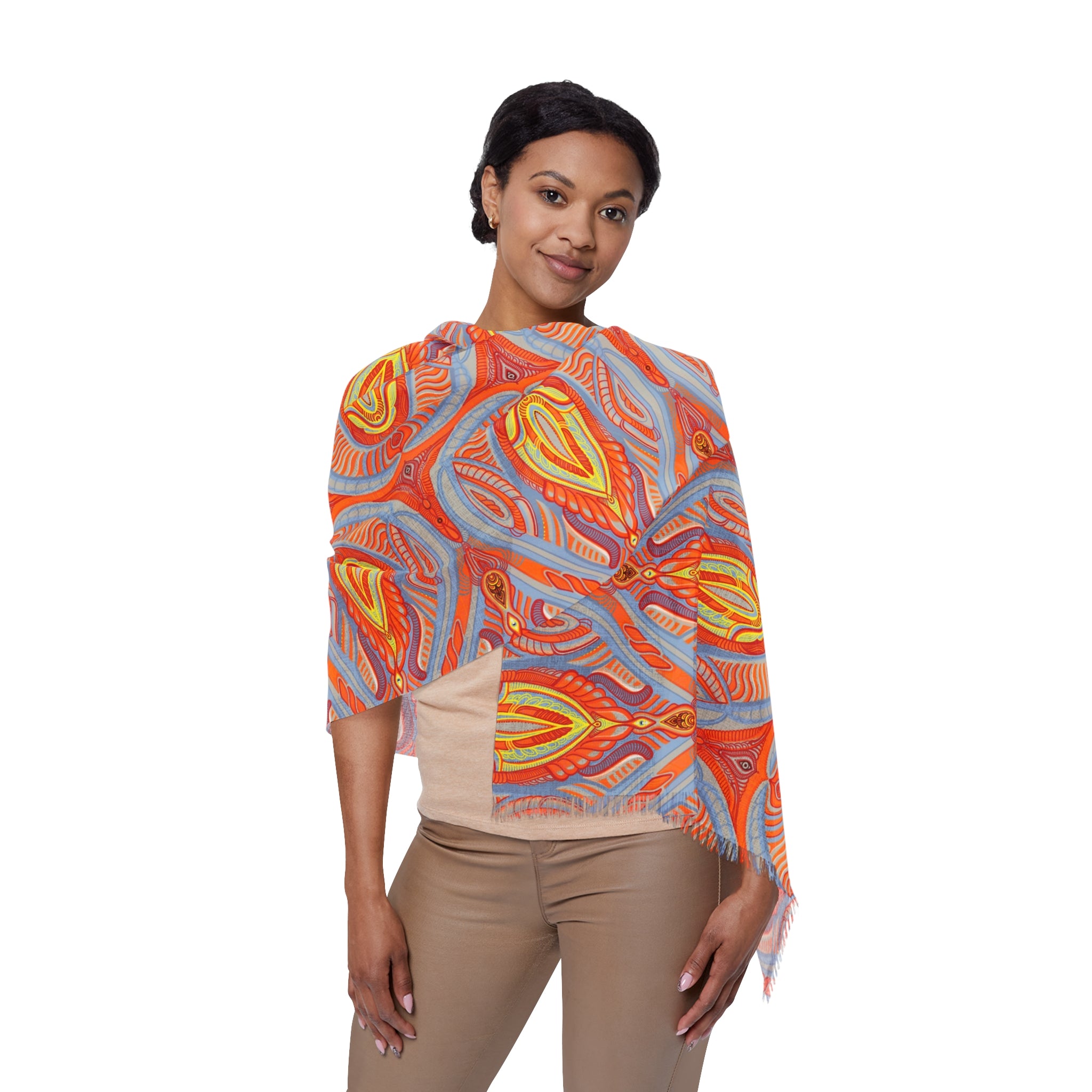 Bohemian Flame Pattern Light Scarf – Orange Teal Decorative Wrap #y66328