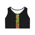 Black Sports Bra with Colorful Psychedelic Vertical Stripe — Vibrant Abstract Eye Design #f234488