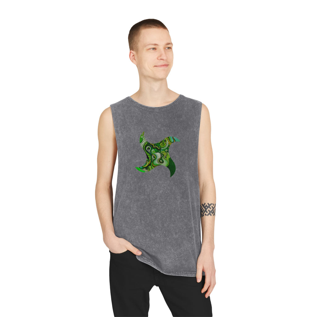 Stonewash Tank Top — Green Psychedelic Keyhole Design #sdf225598