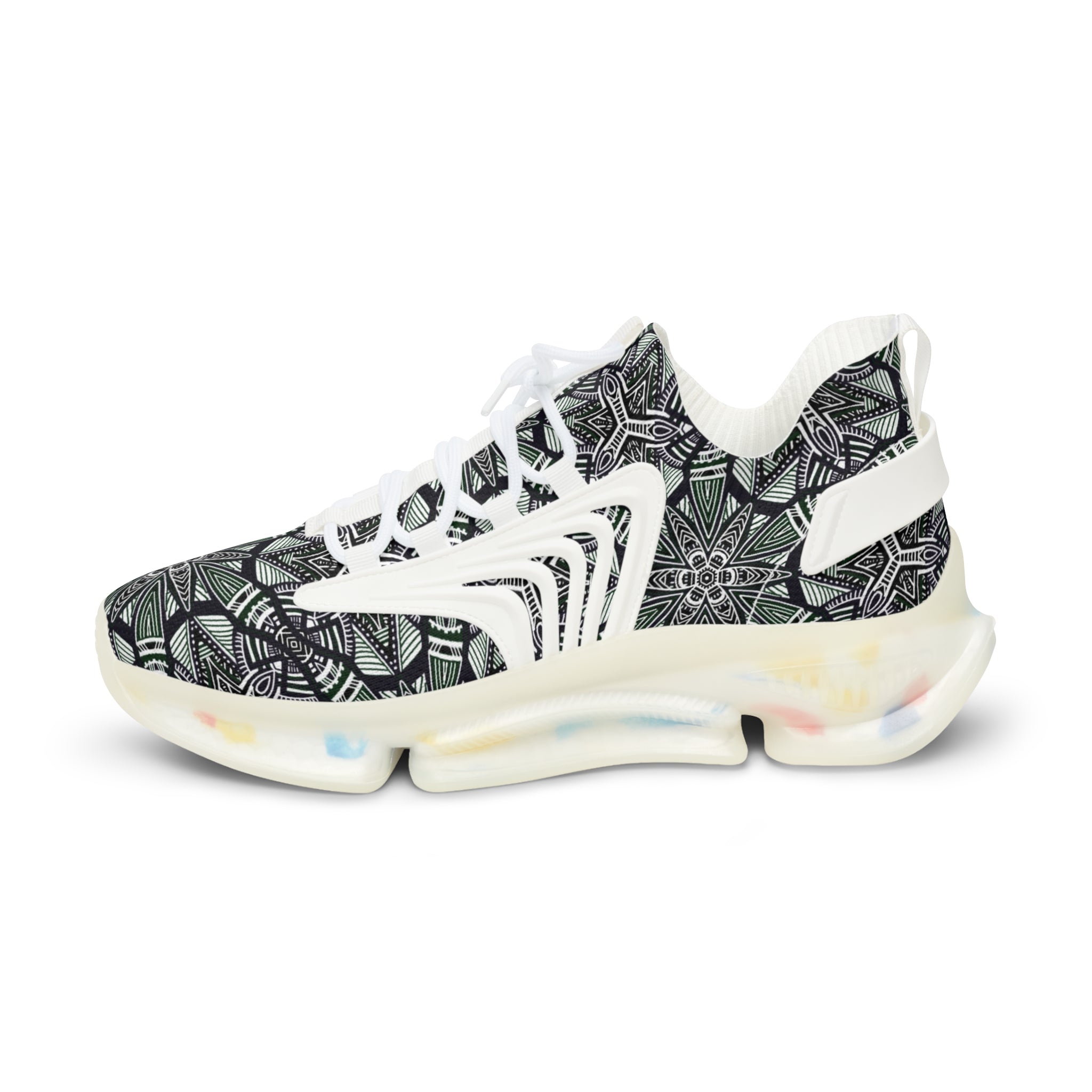 Men's Mesh Sneakers — Green Geometric Athletic Shoes #h08657