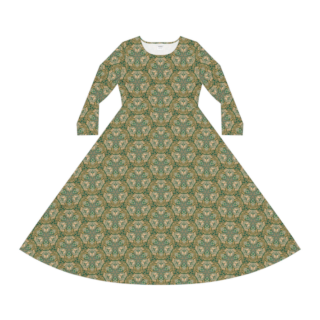 Green Vintage Floral Long Sleeve Dance Dress — All-Over Print #gh8420
