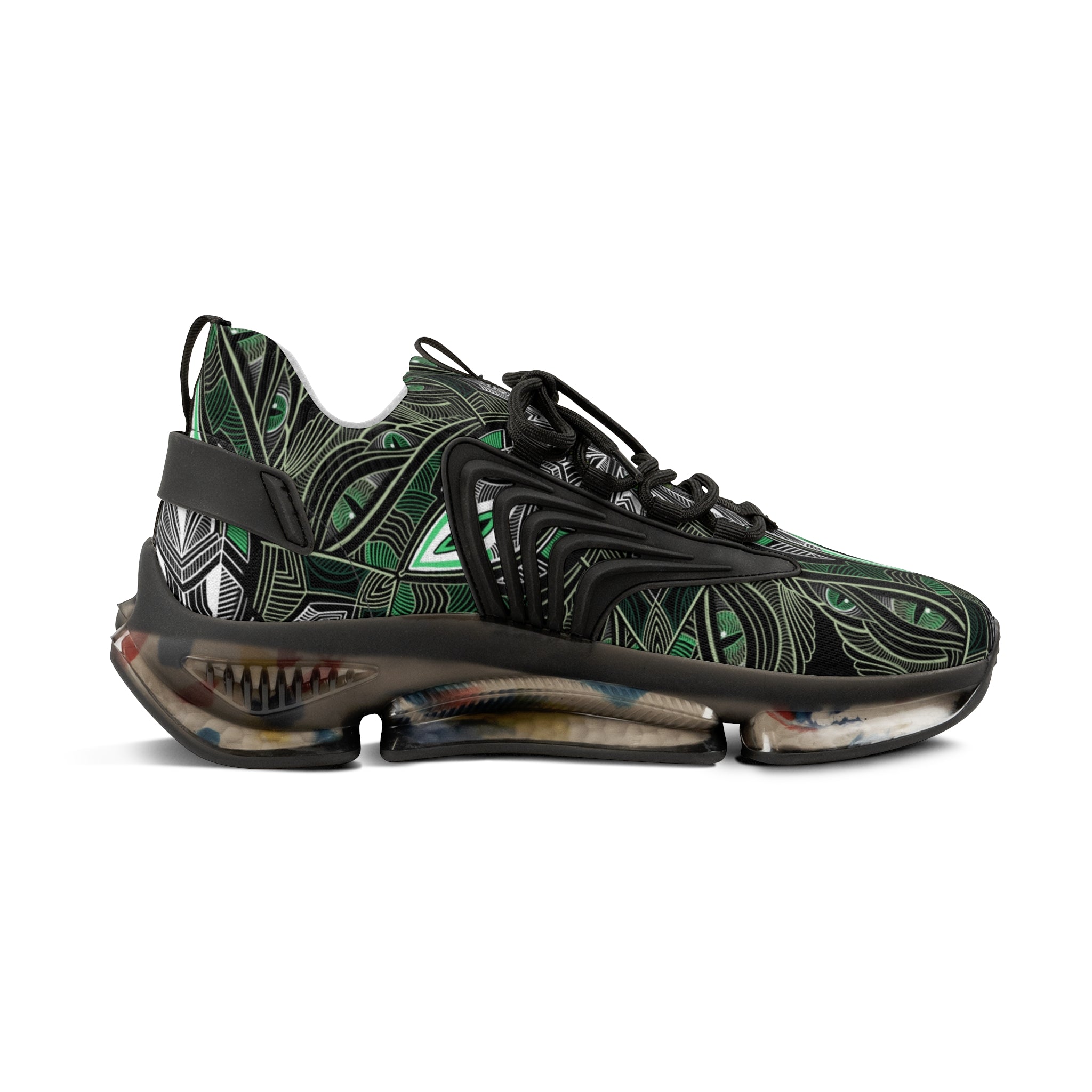 Men's Mesh Sneakers — Green Geometric Wave Athletic Shoes #ggs 4912