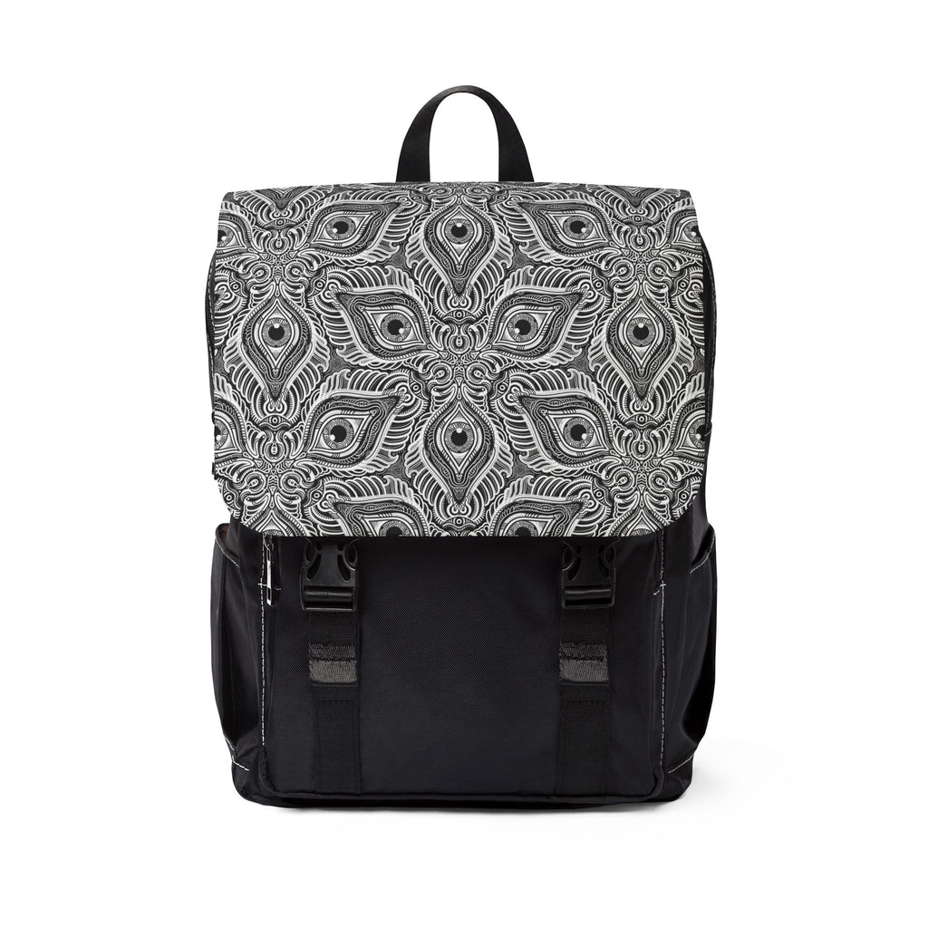 Peacock Feather Mandala Backpack – Black Patterned Casual Shoulder Bag #bb54