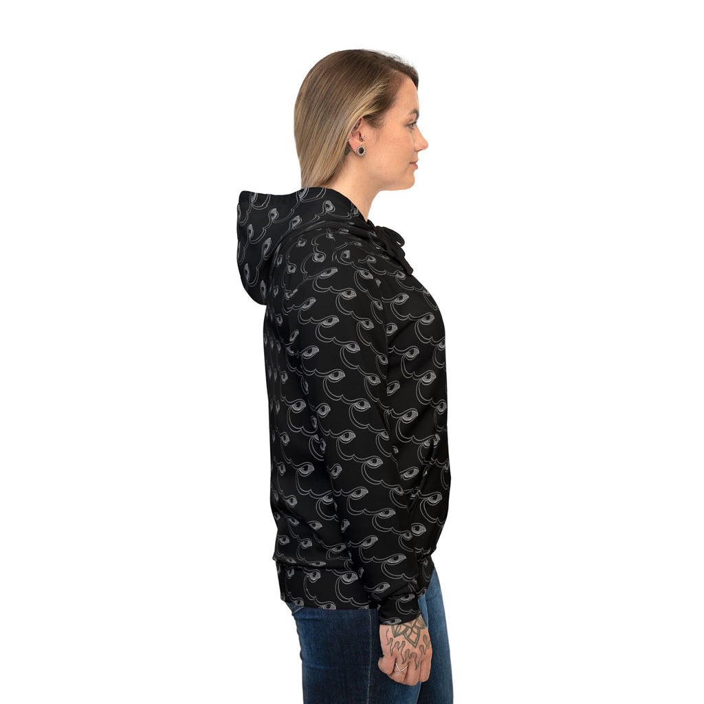 All-Over Print Black Wave Pattern Hoodie — Athletic Graphic Pullover #ur8373597