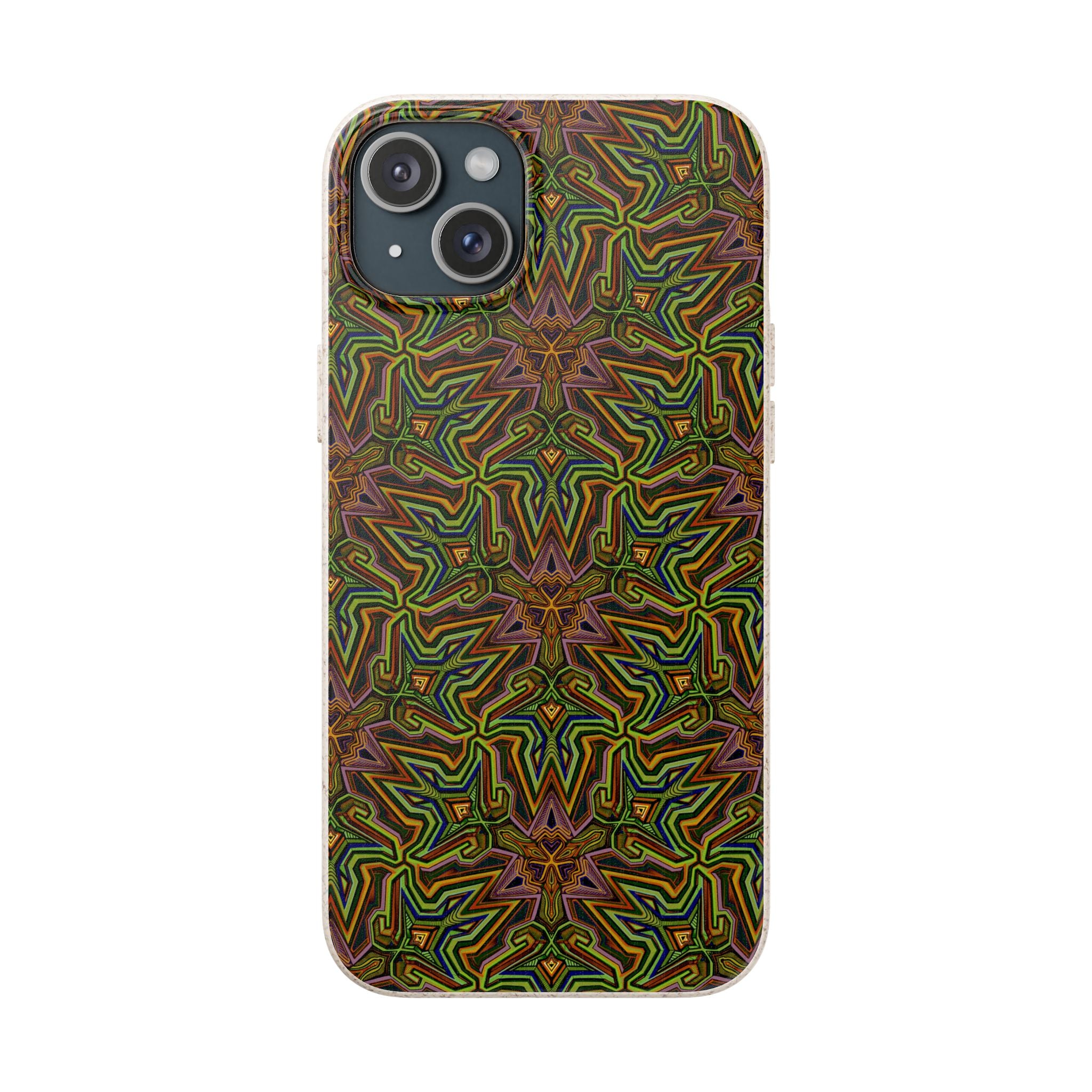 Biodegradable Phone Case — Earthy Green Kaleidoscope Pattern #c3