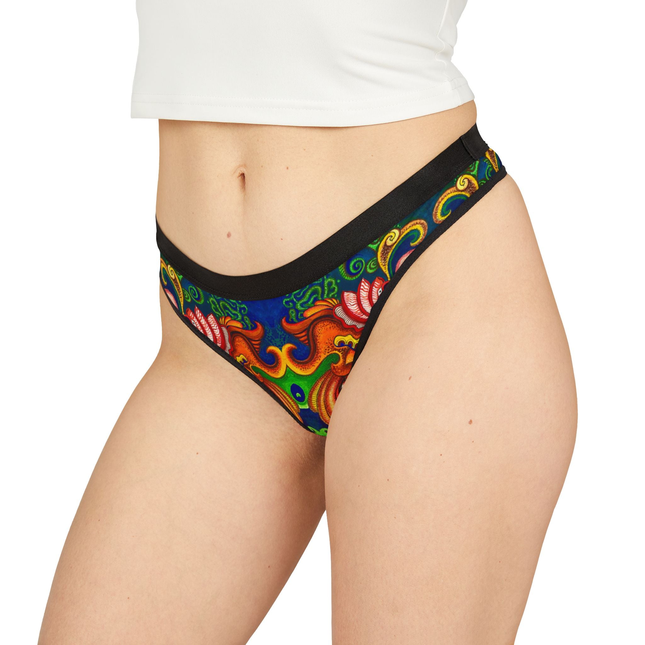 Women's Floral Paisley Thong — Vibrant Boho AOP Lingerie #hd33218