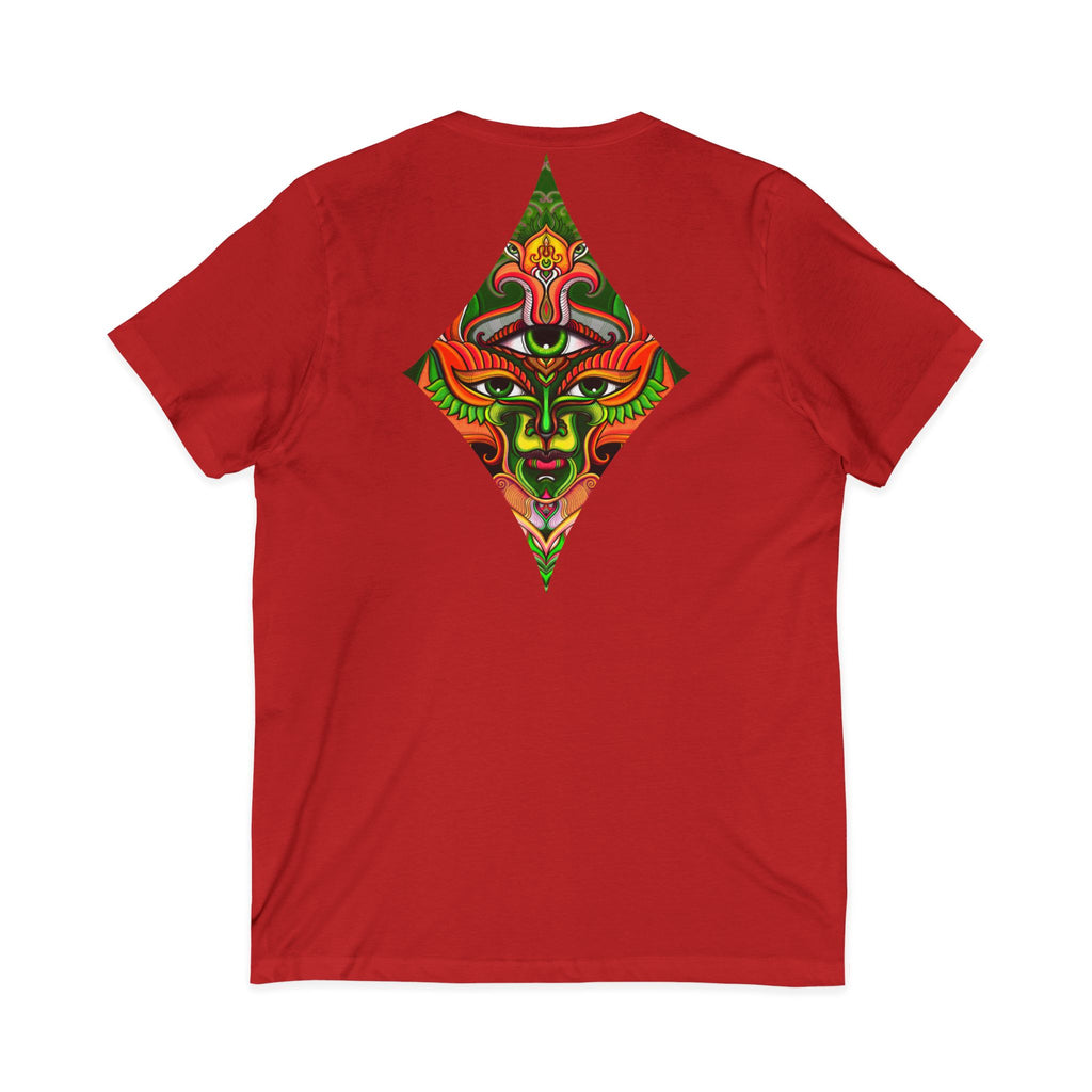 Tribal Mask Diamond Tee — Vibrant Ethnic Face Graphic V‑Neck T‑Shirt #hg 08656