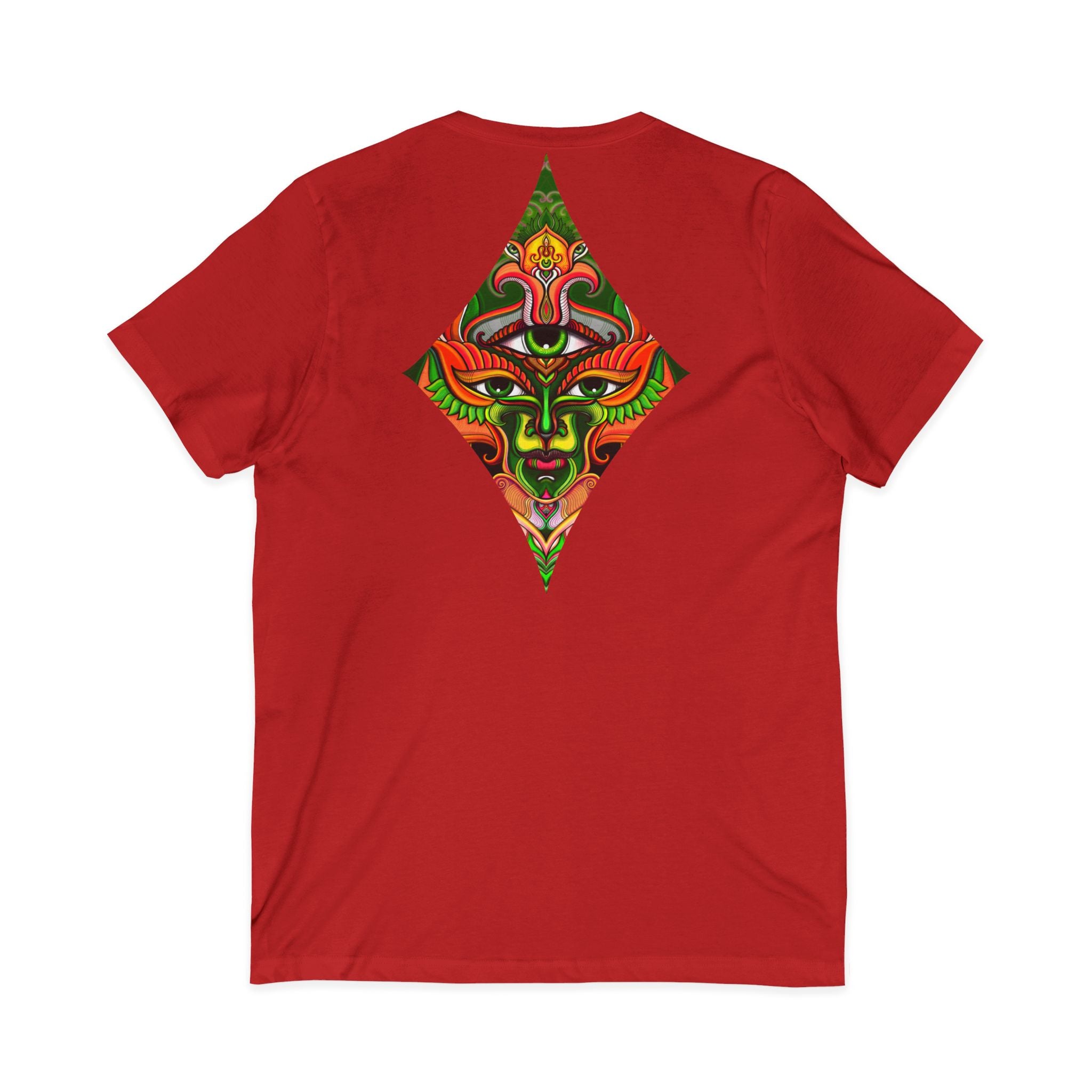 Tribal Mask Diamond Tee — Vibrant Ethnic Face Graphic V‑Neck T‑Shirt #hg 08656
