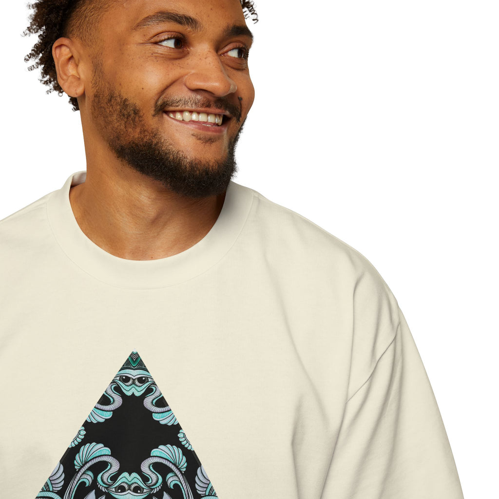 Men's Oversized Tee — Geometric Wave Pattern Diamond & Back Panel Graphic #gwp21