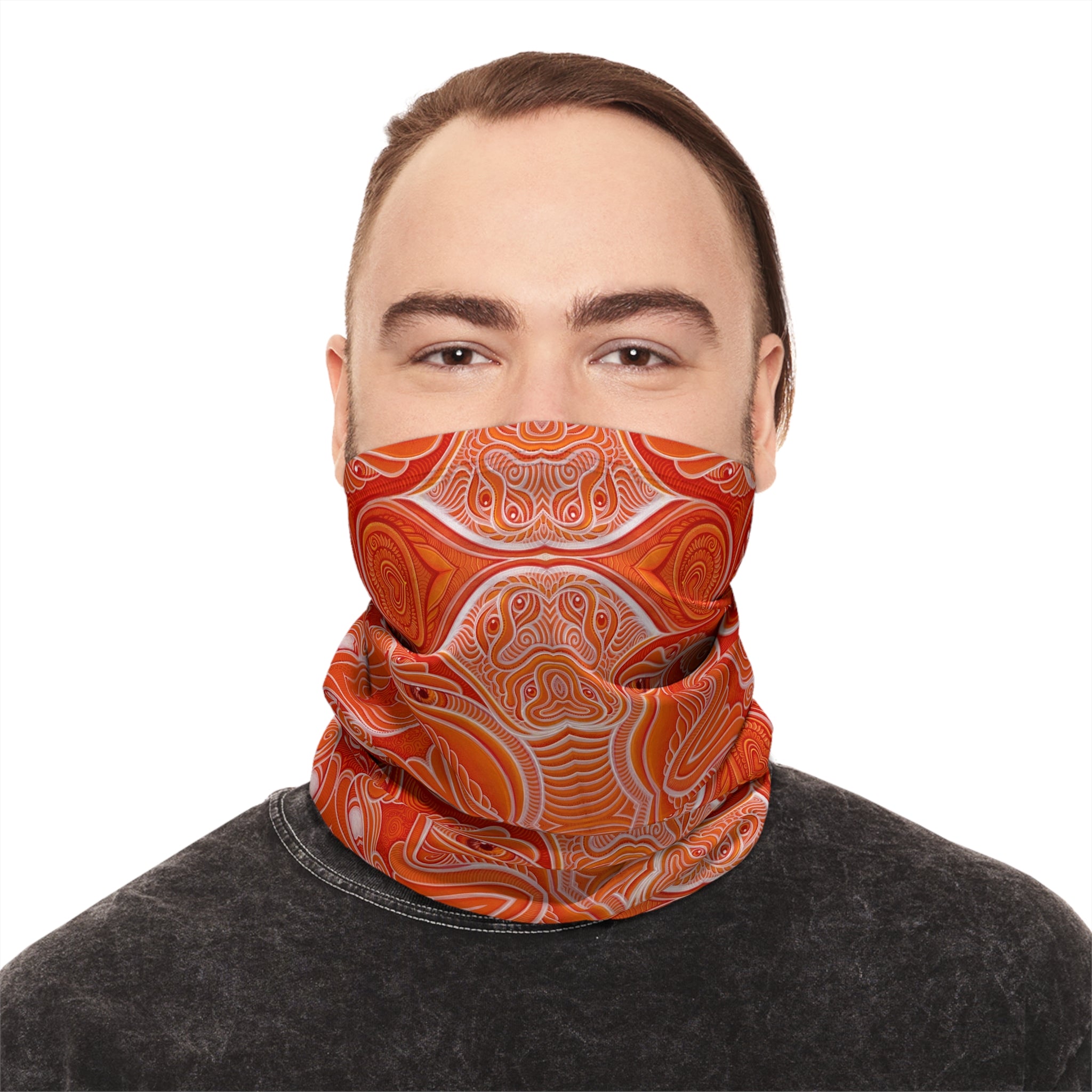 Winter Neck Gaiter — Orange Retro Wave Thermal Face Mask with Drawstring #hn984319