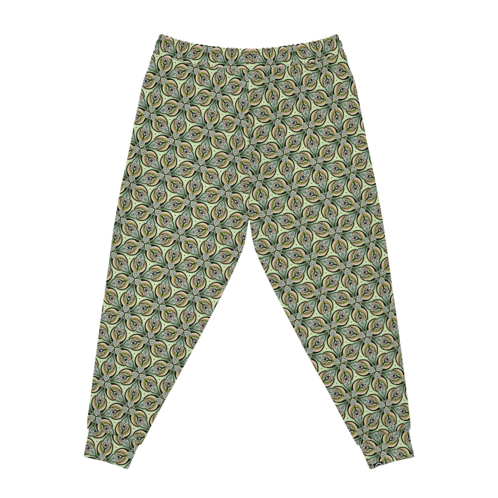 Green Geometric Leaf Pattern Joggers – All-Over Print Athletic Sweatpants #sp2