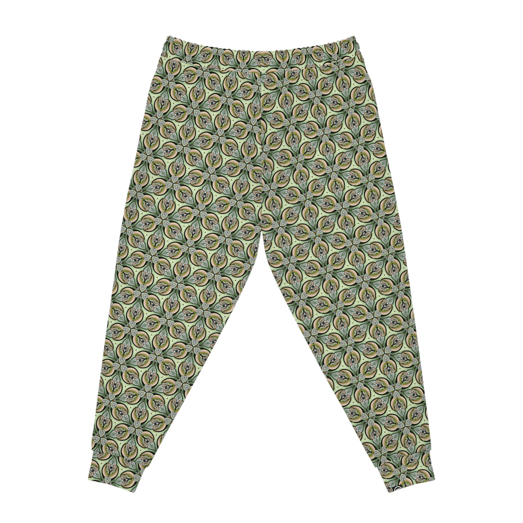 Green Geometric Leaf Pattern Joggers – All-Over Print Athletic Sweatpants #sp2