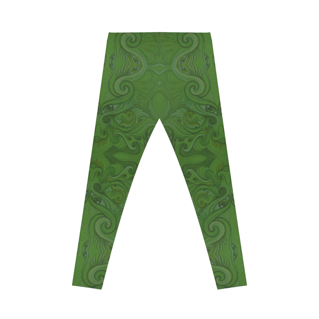 Psychedelic Kaleidoscope Leggings — Vibrant Green & Orange All-Over Print #fd984422