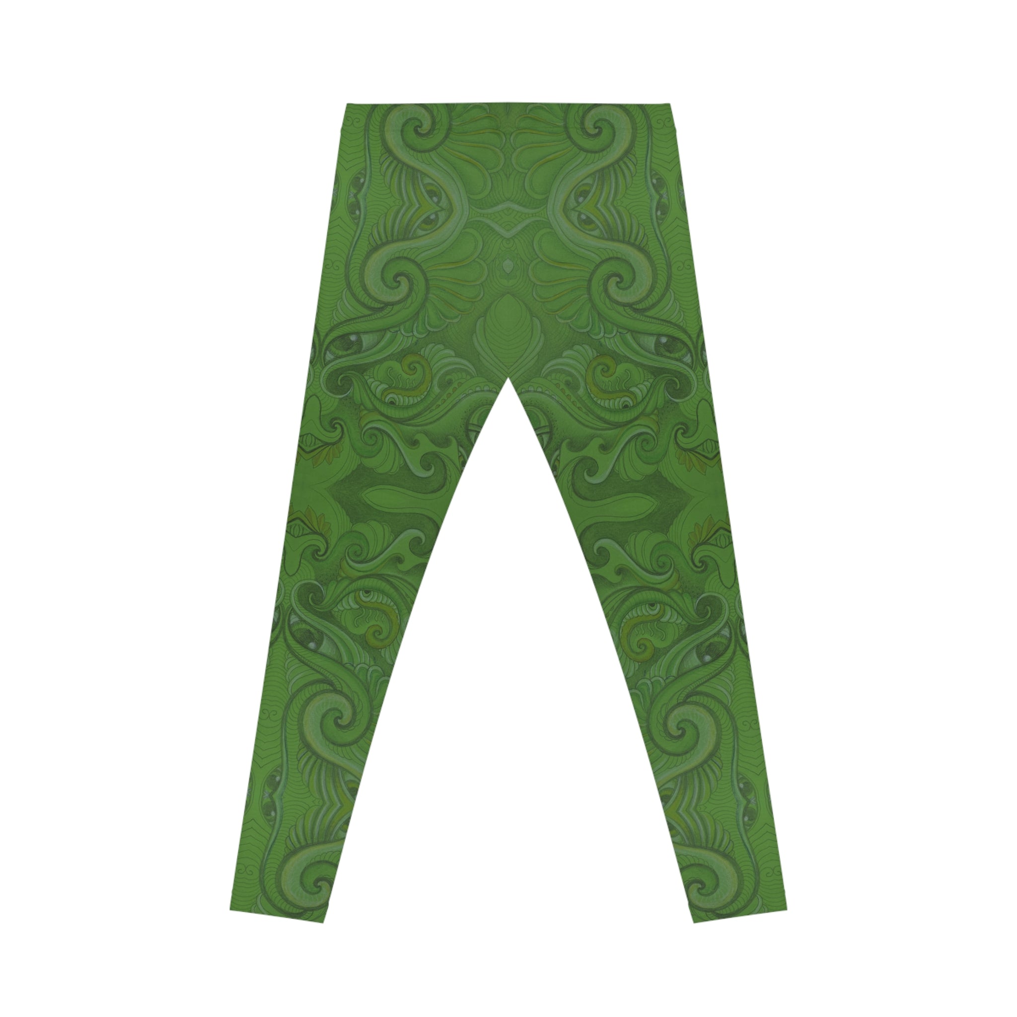 Psychedelic Kaleidoscope Leggings — Vibrant Green & Orange All-Over Print #fd984422