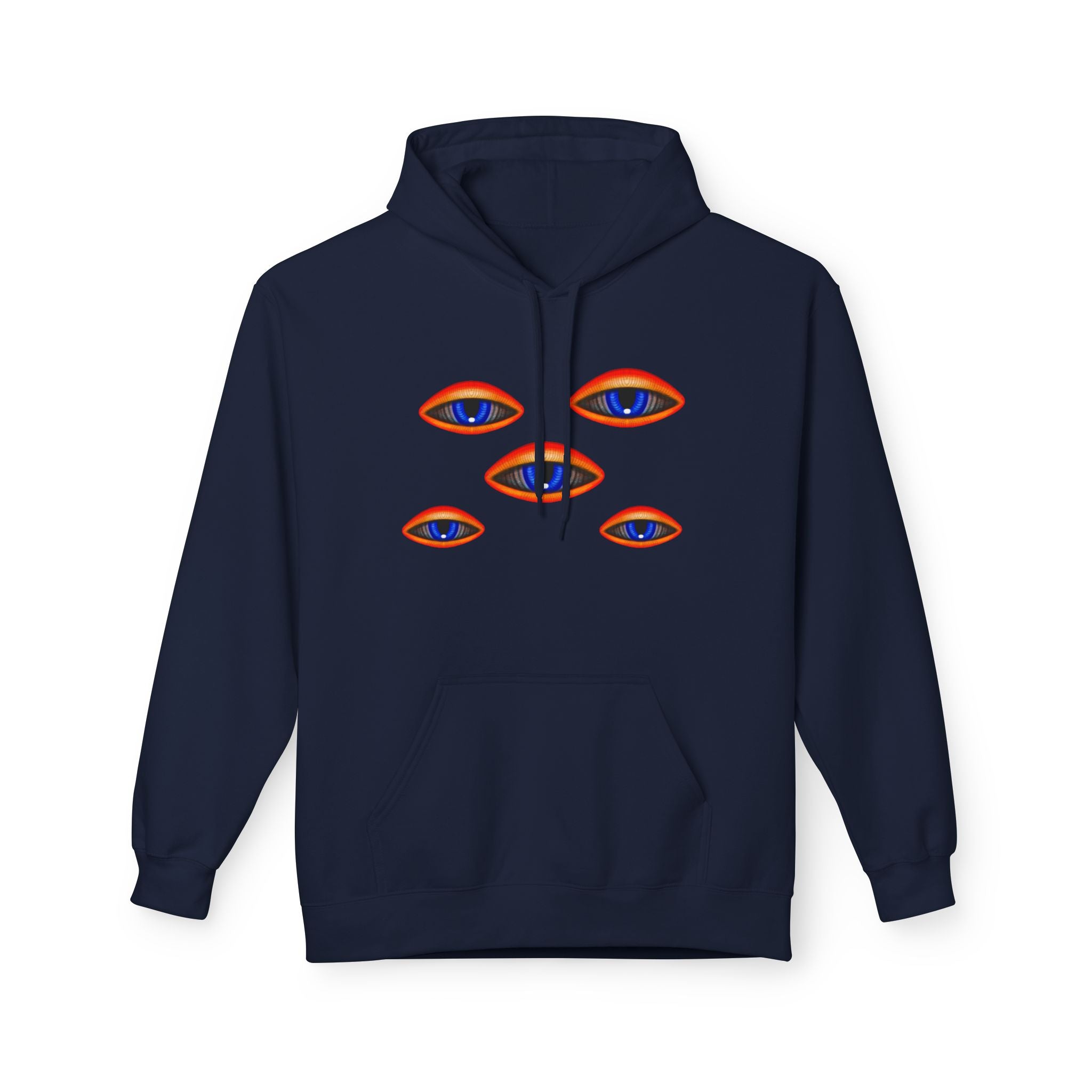 Psychedelic Third-Eye Heart Hoodie | Surreal Eye Motif, Flame Crown
