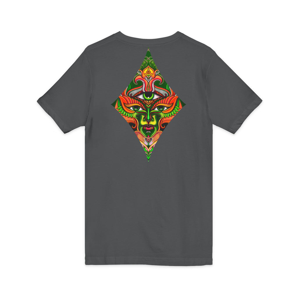 Tribal Mask Diamond Tee — Vibrant Ethnic Face Graphic V‑Neck T‑Shirt #hg 08656