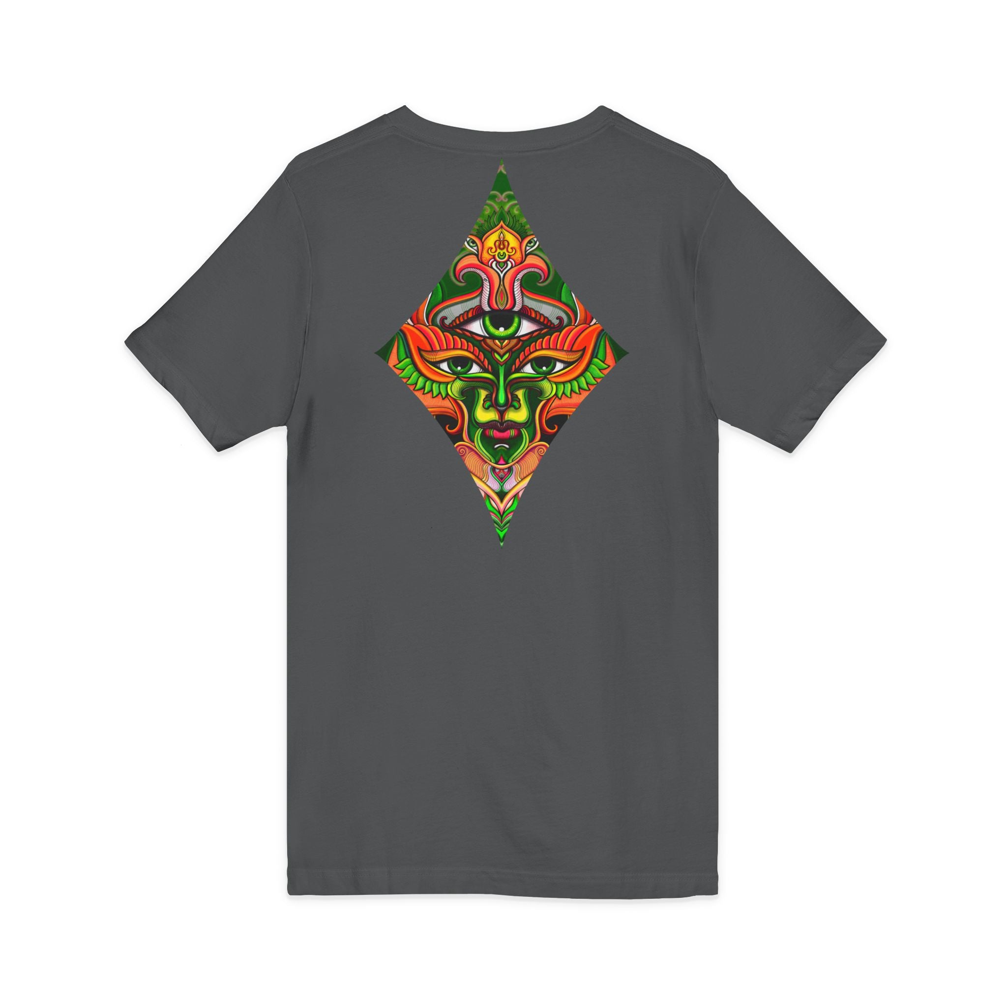 Tribal Mask Diamond Tee — Vibrant Ethnic Face Graphic V‑Neck T‑Shirt #hg 08656